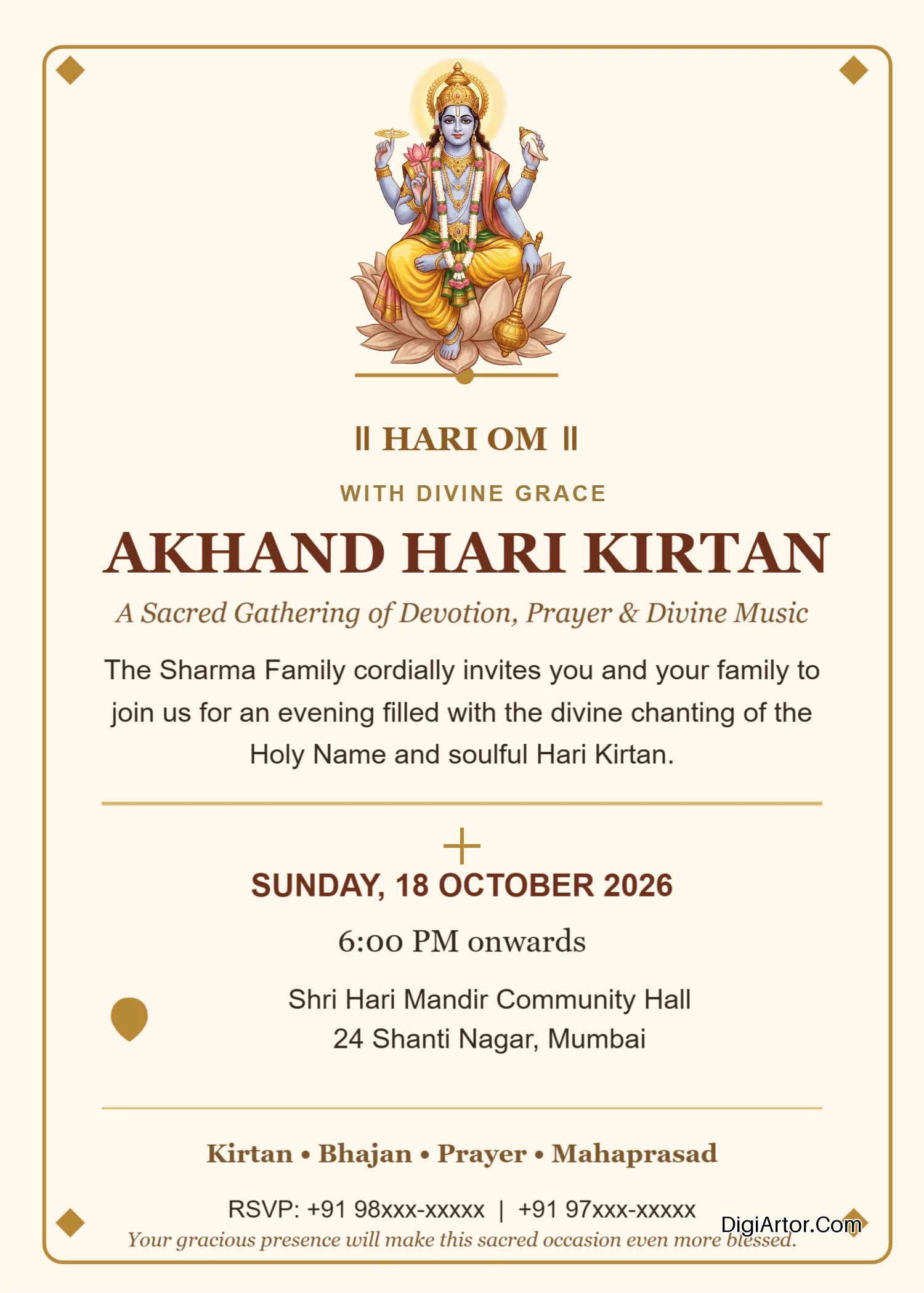 Akhand Hari Kirtan Invitation Card Customize Online Template Editable Template Reference Image