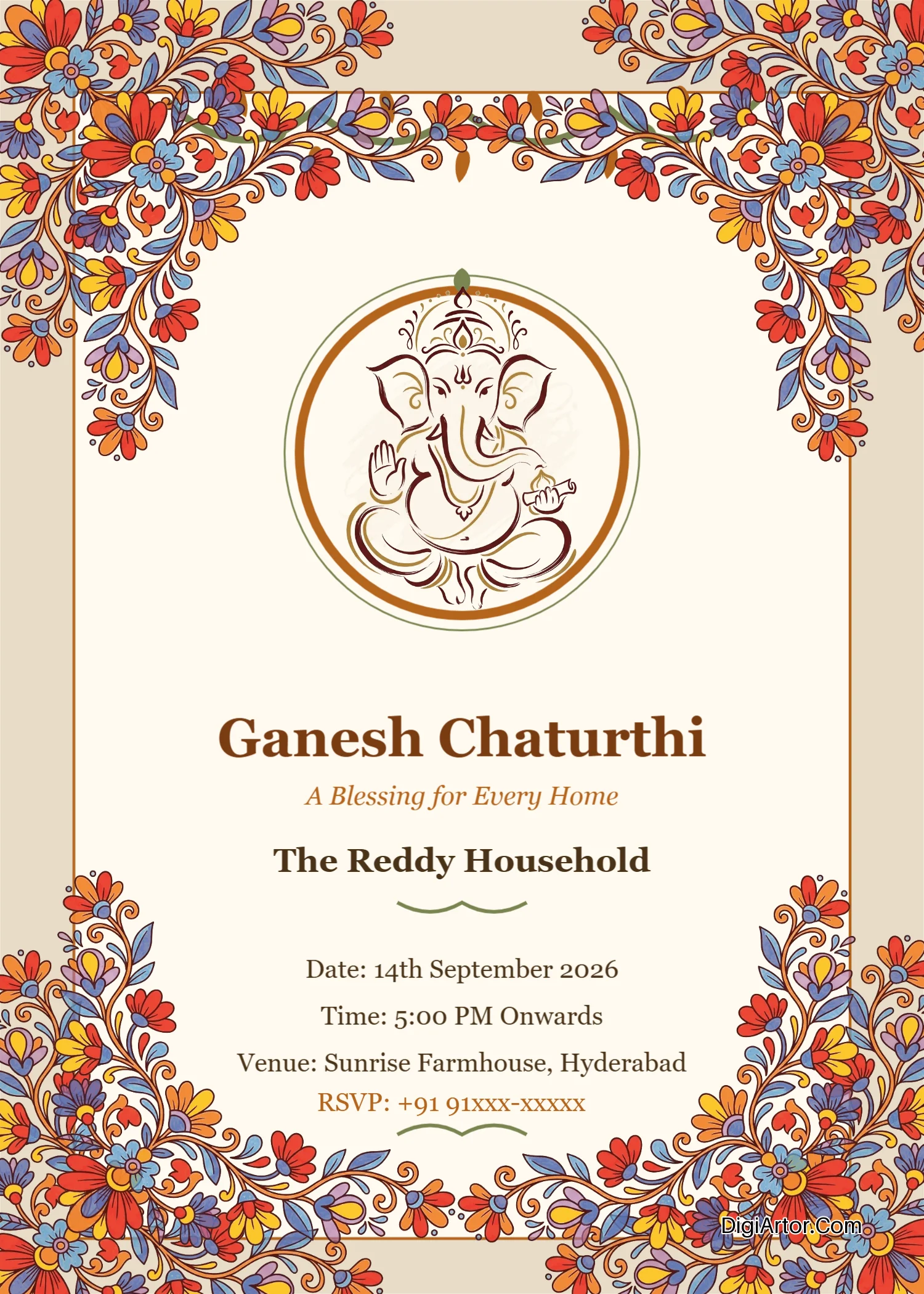Ganesh Darshan invitation card online free Edit Download in PDF PNG JPEG for free Editable Template Reference Image