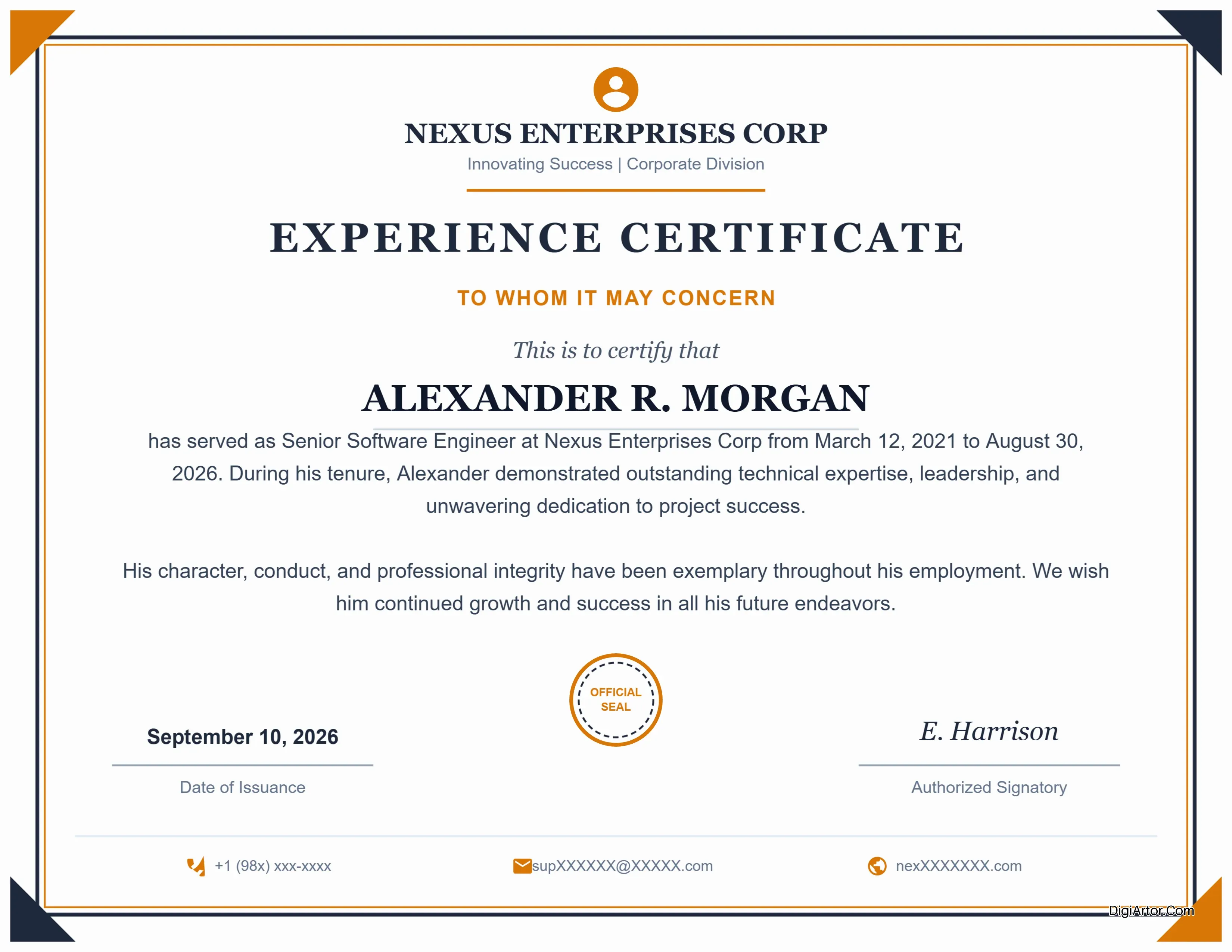 Experience Certificate Format Pdf Free Download - Edit Online & Export in PDF format Editable Template Reference Image