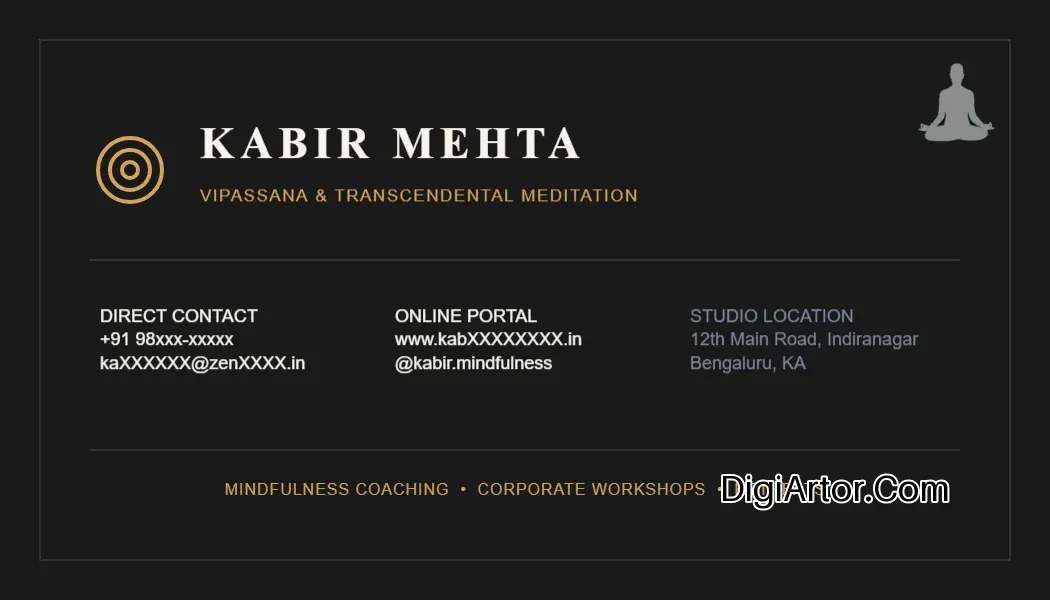 Dark Editorial Meditation Teacher Business (Visiting) Card Template Editable Template Reference Image