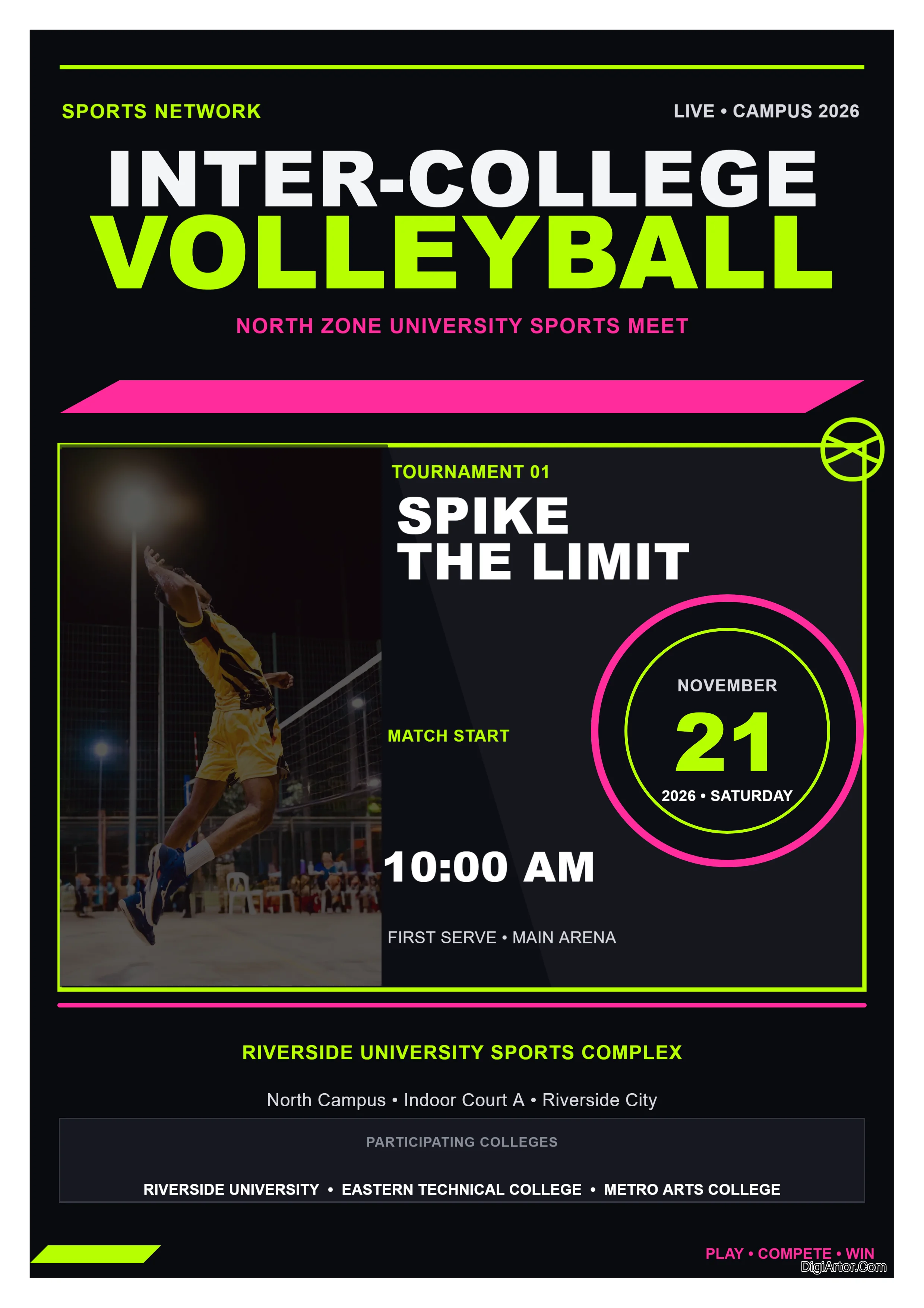 Inter College Volleyball Tournament Poster Edit Online Editable Template Reference Image