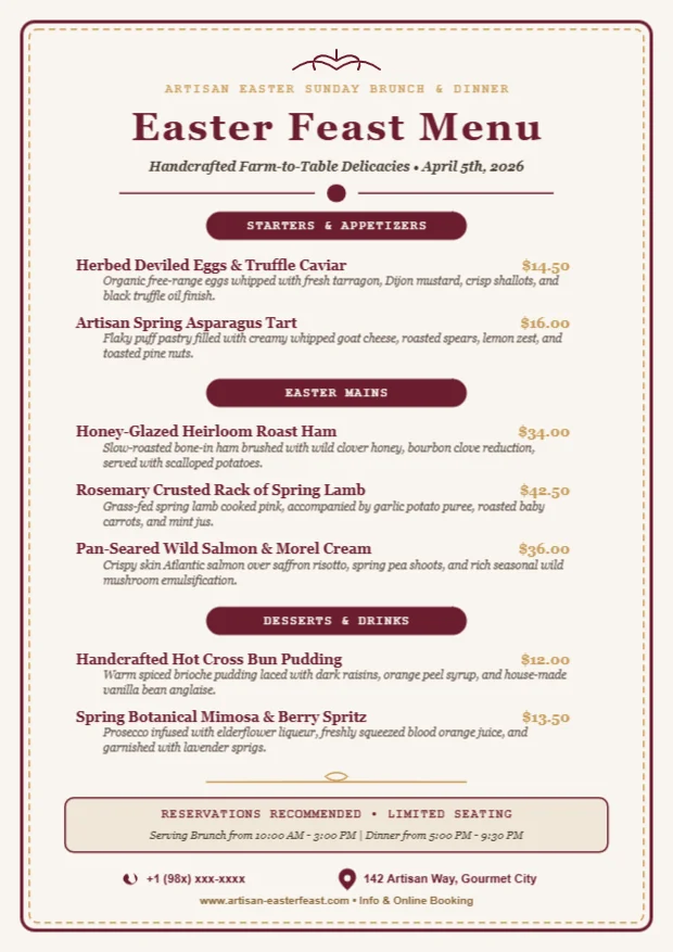 Easter Menu Card Editable Template Reference Image
