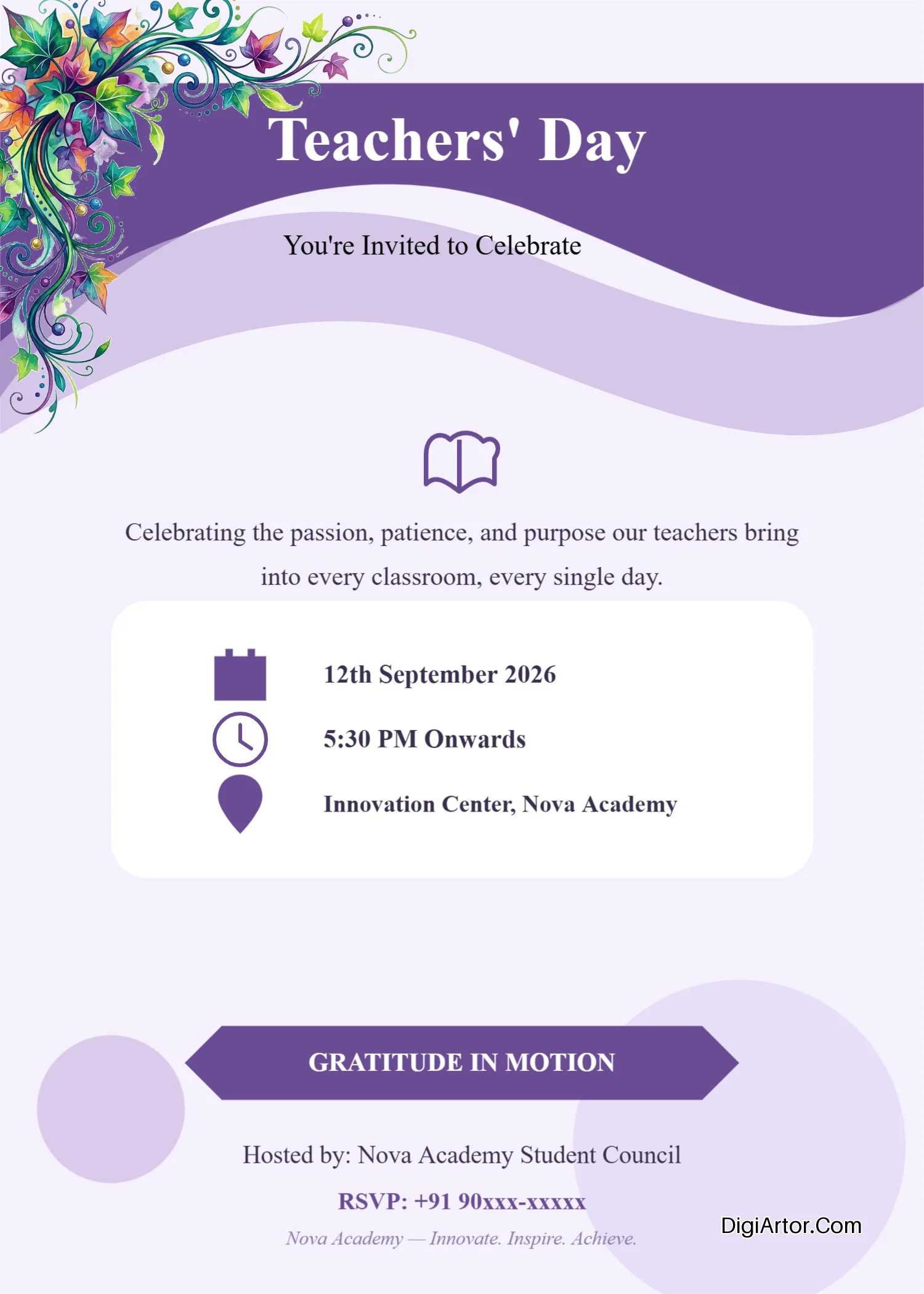 Invitation to teachers for teachers day Edit Download in PDF PNG JPEG Form Editable Template Reference Image