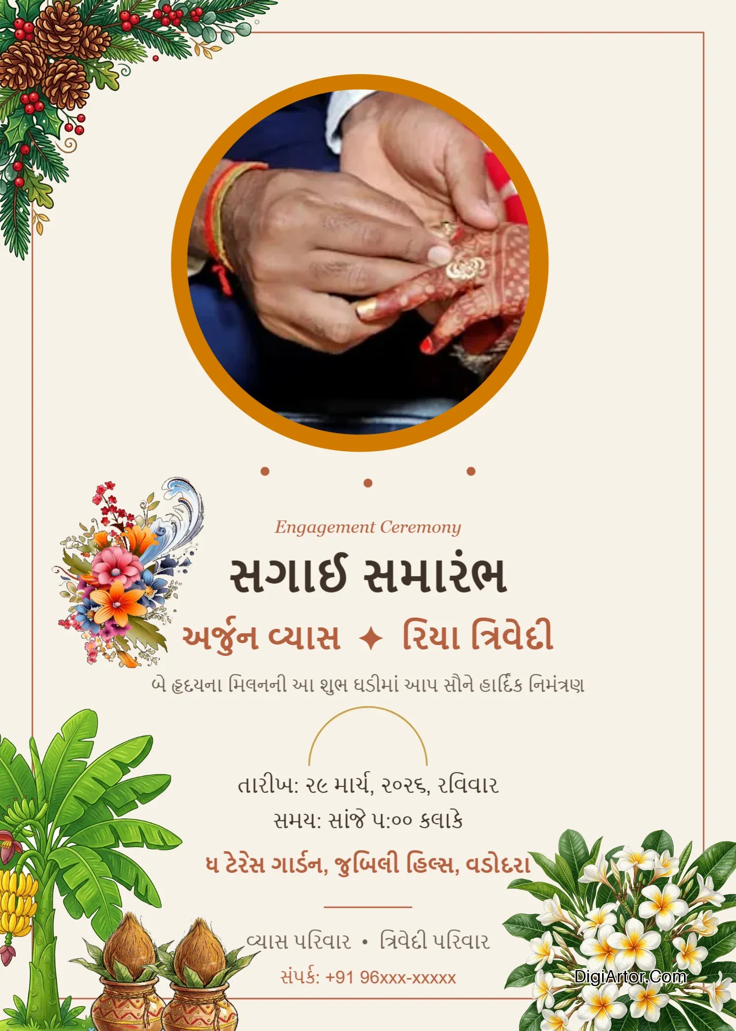 Invitation Card for Engagement Sagai Ceremony design template in Gujarati - Edit & Download Editable Template Reference Image