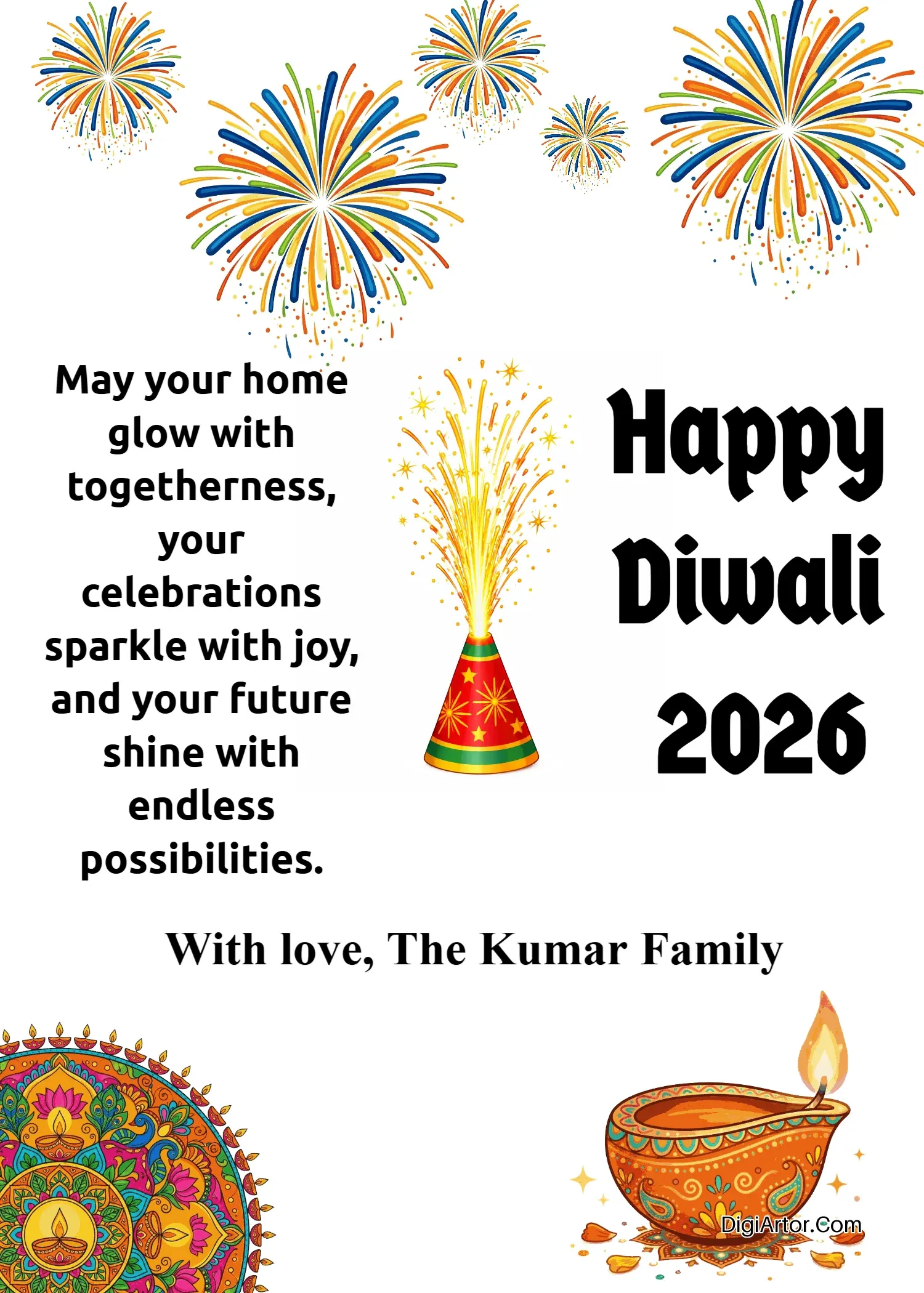 Diwali Celebration Card for a Bright and Abundant Future Editable Template Reference Image
