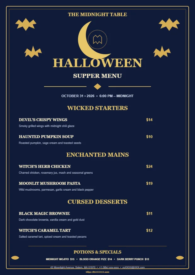 Halloween Menu Card Editable Template Reference Image