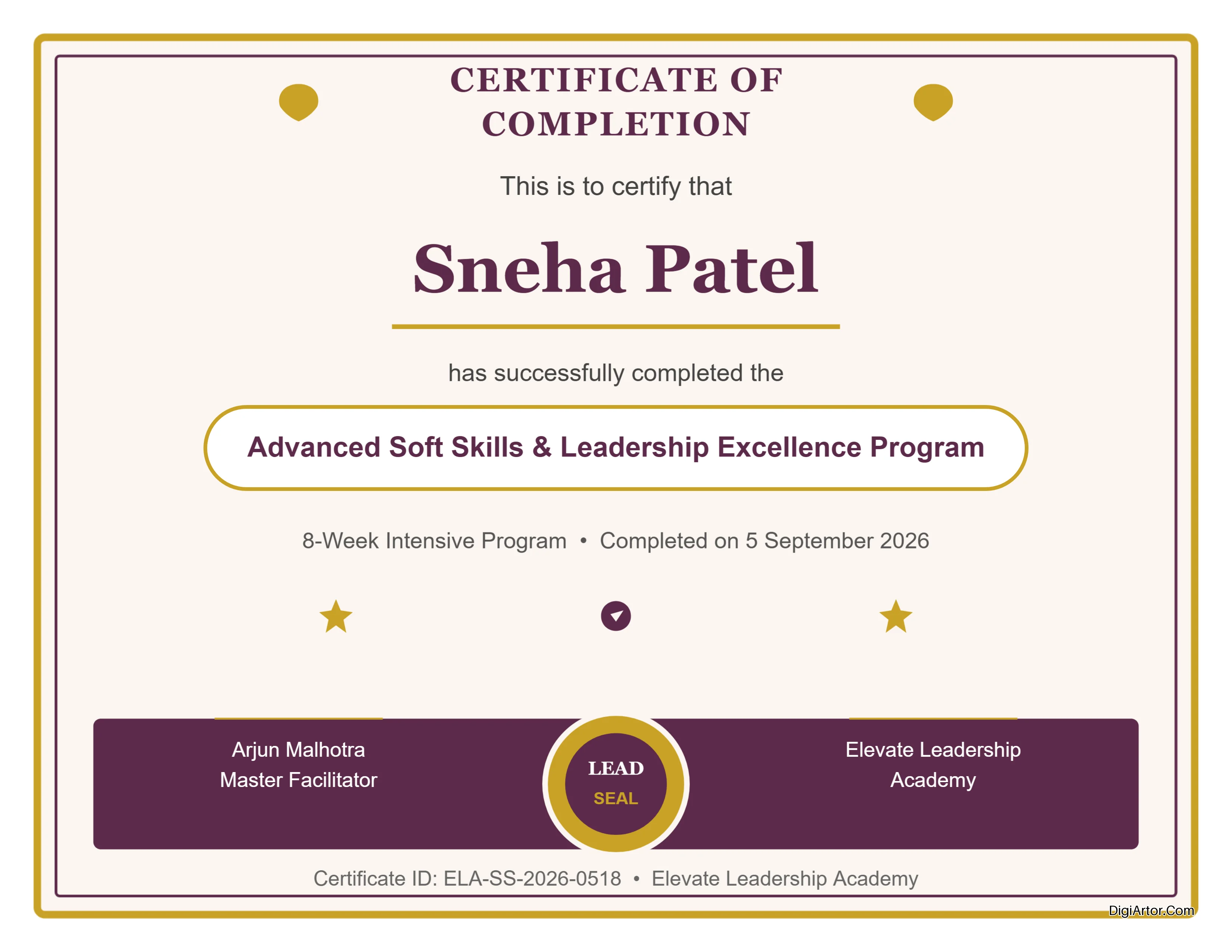 Advanced Soft Skills & Leadership Excellence Program Training Completion Certificate design template Editable Template Reference Image