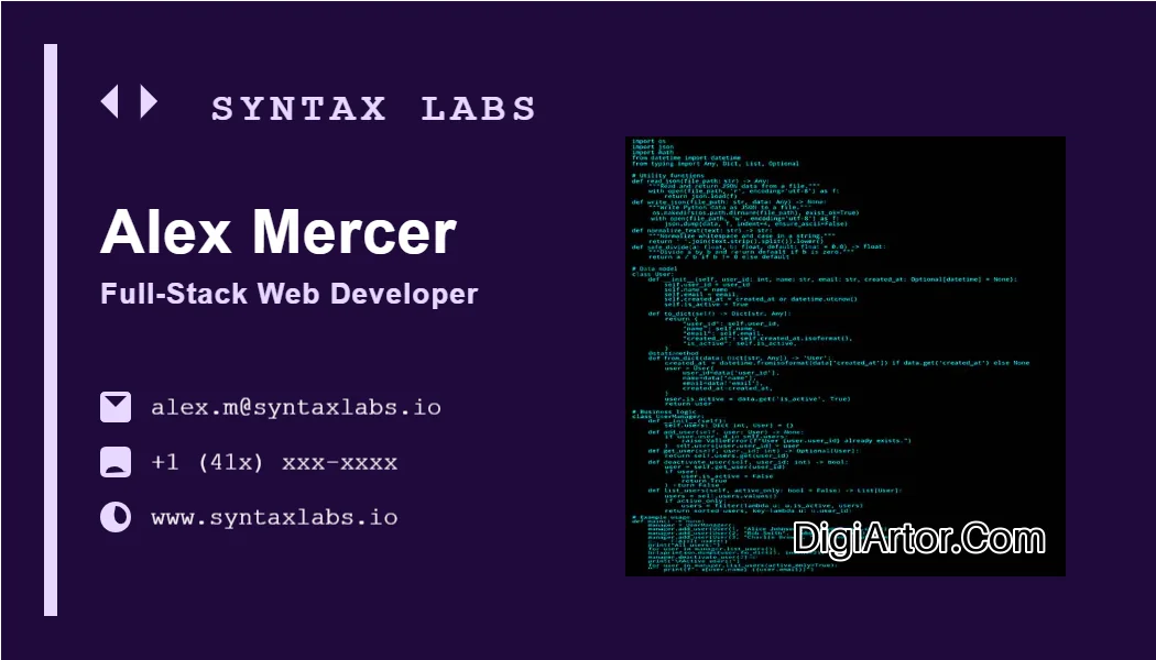 Web Developer Business (Visiting) Card Customizer Editable Template Reference Image
