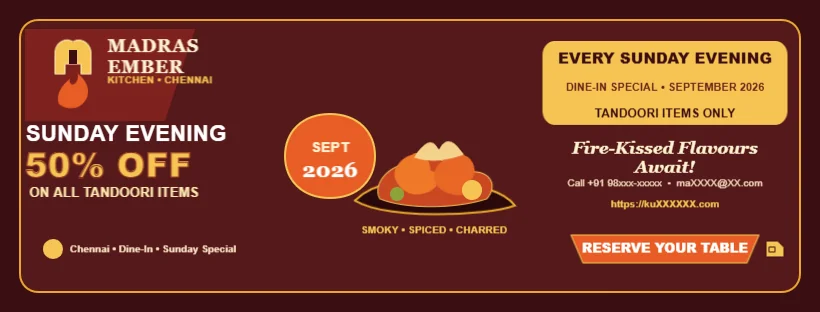 Banner Ad for Restaurants Offering Discount Editable Template Reference Image