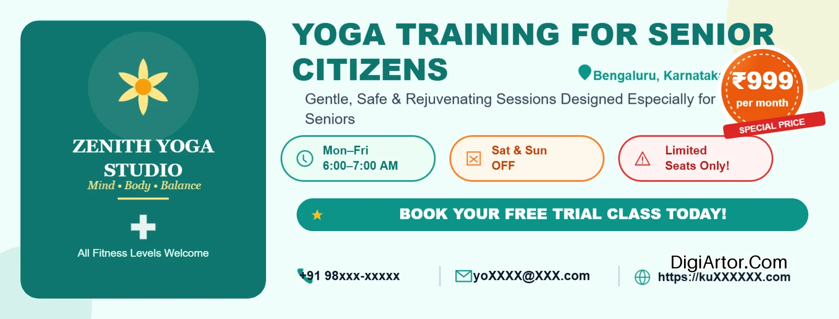 Senior Citizens Yoga Class Banner Editable Template Reference Image