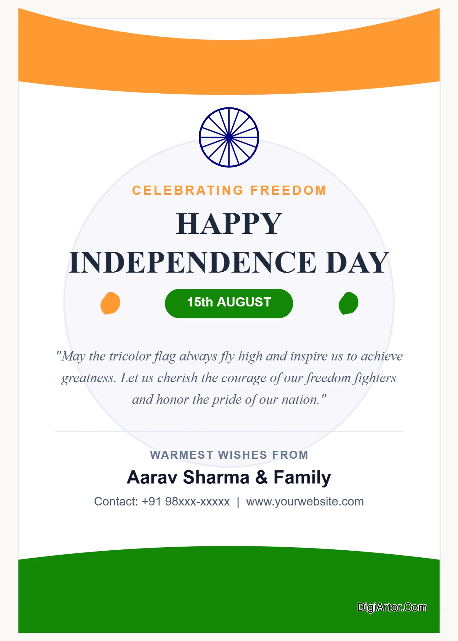 Indian Independence Day Greeting Card Editable Template Reference Image