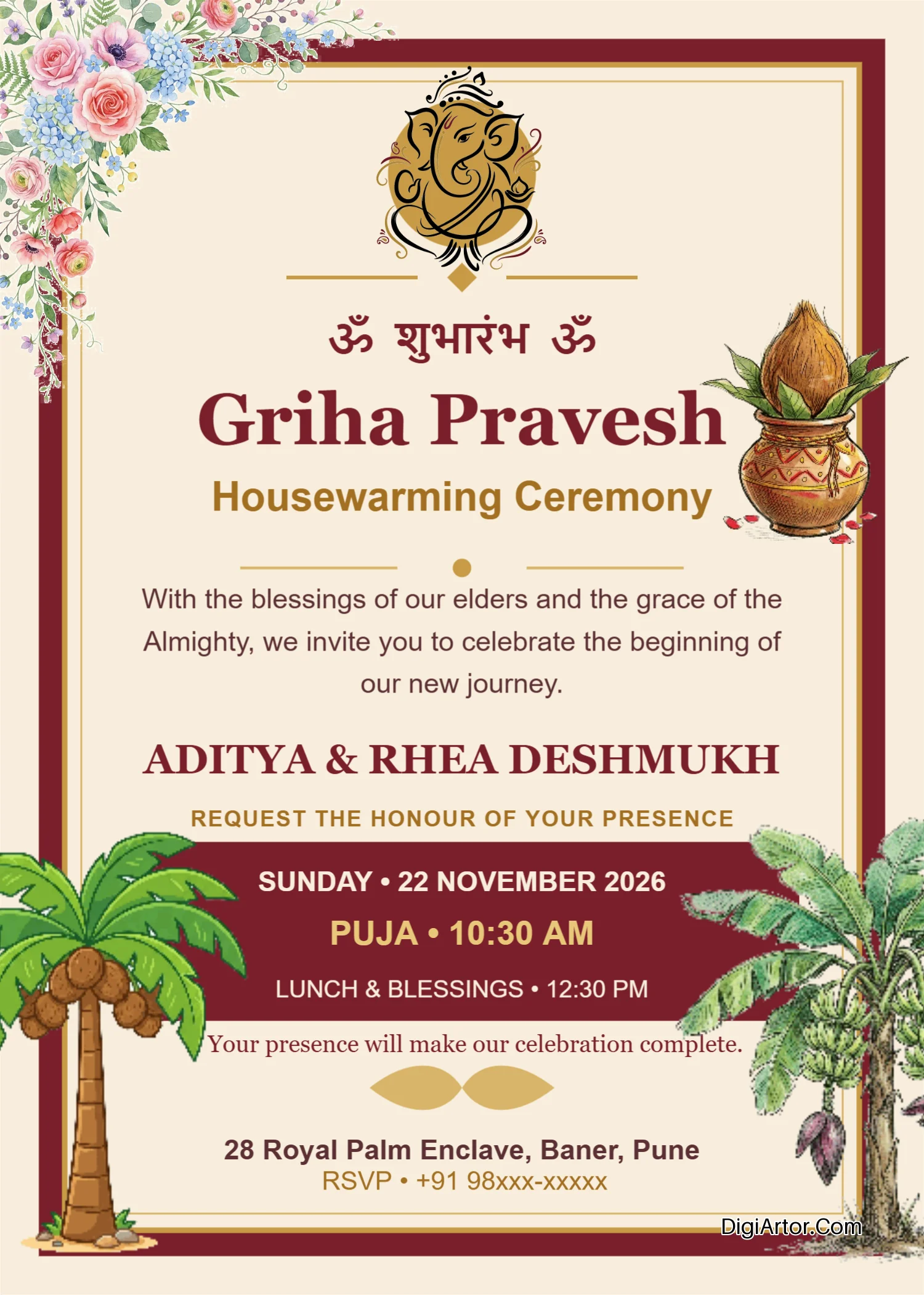Create Customize Griha Pravesh Invitation Online Housewarming Card Maker Editable Template Reference Image