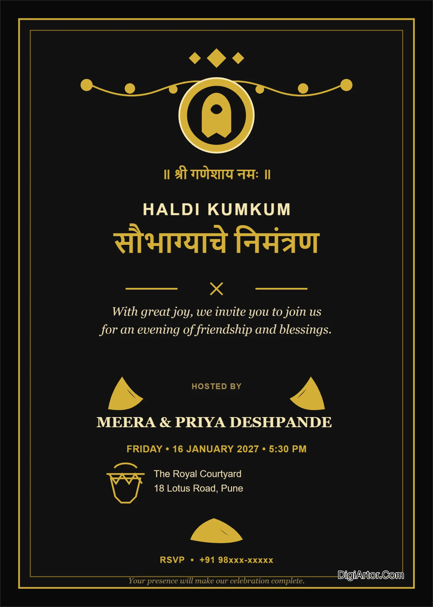 Haldi Kumkum Invitation Card Editable Template Reference Image
