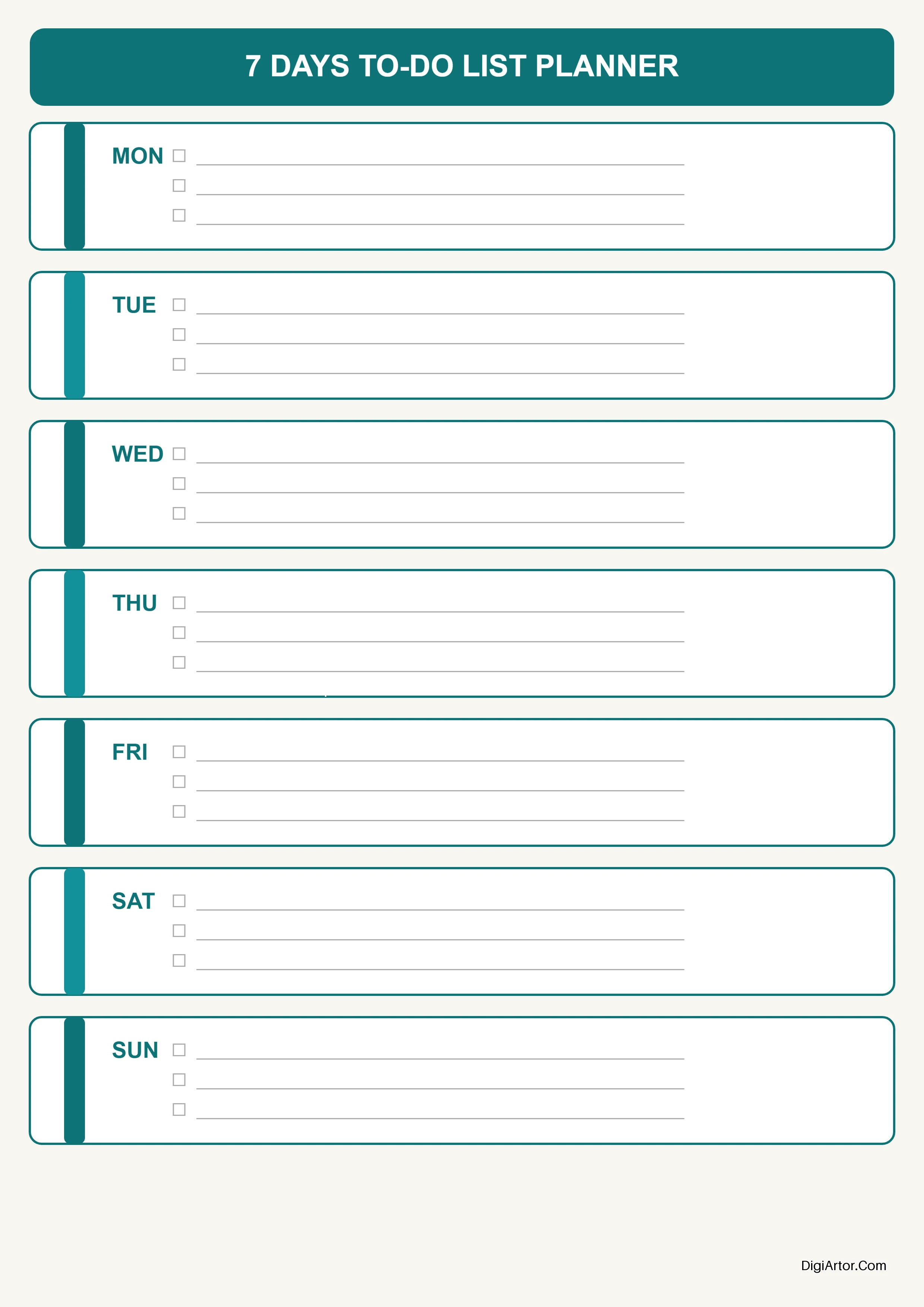 Customize Teal Accent 7-Day Weekly To-Do List Planner Online Printable Weekly Organizer Editable Template Reference Image
