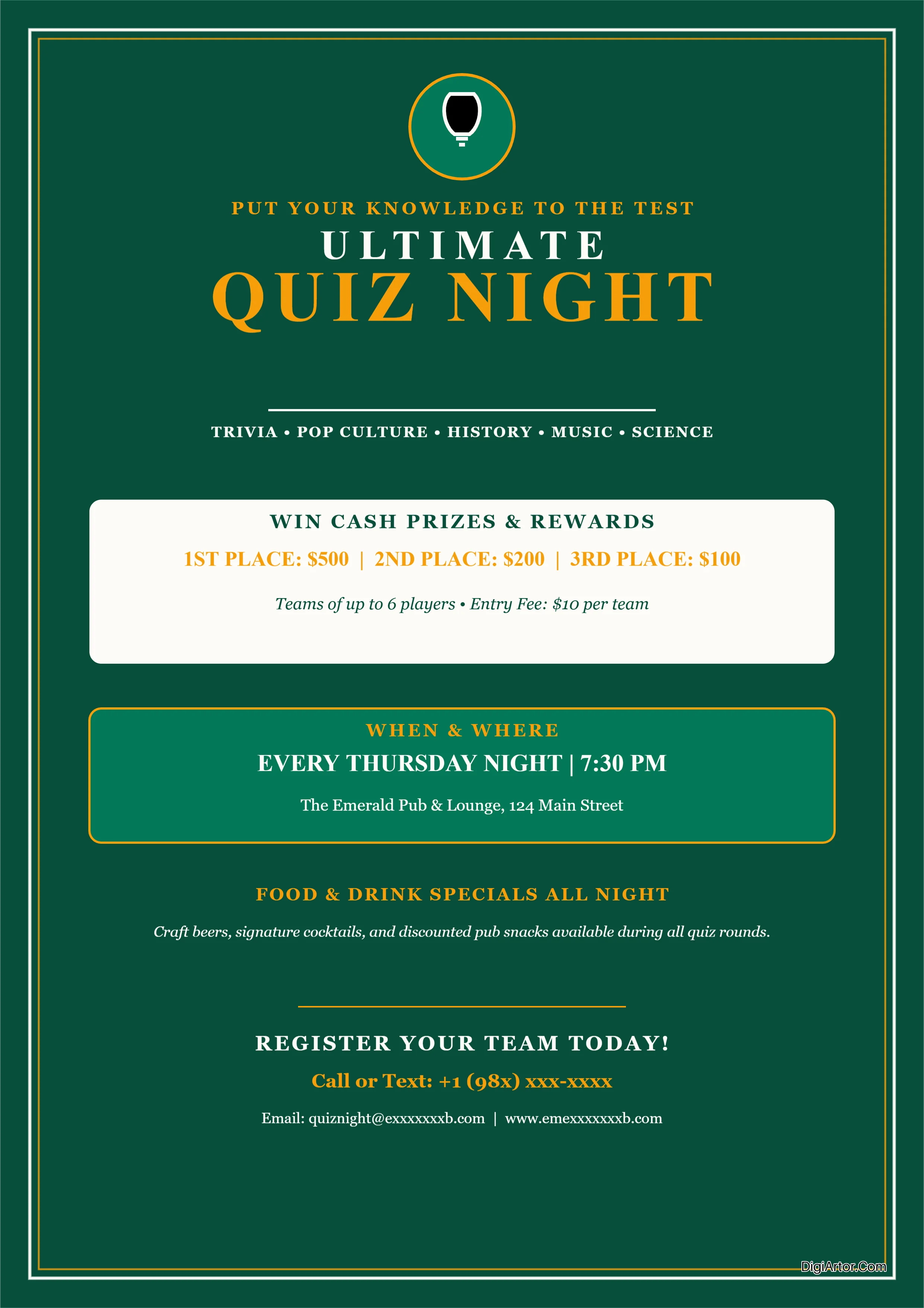 Quiz Night Event Poster Format Editable Template Reference Image