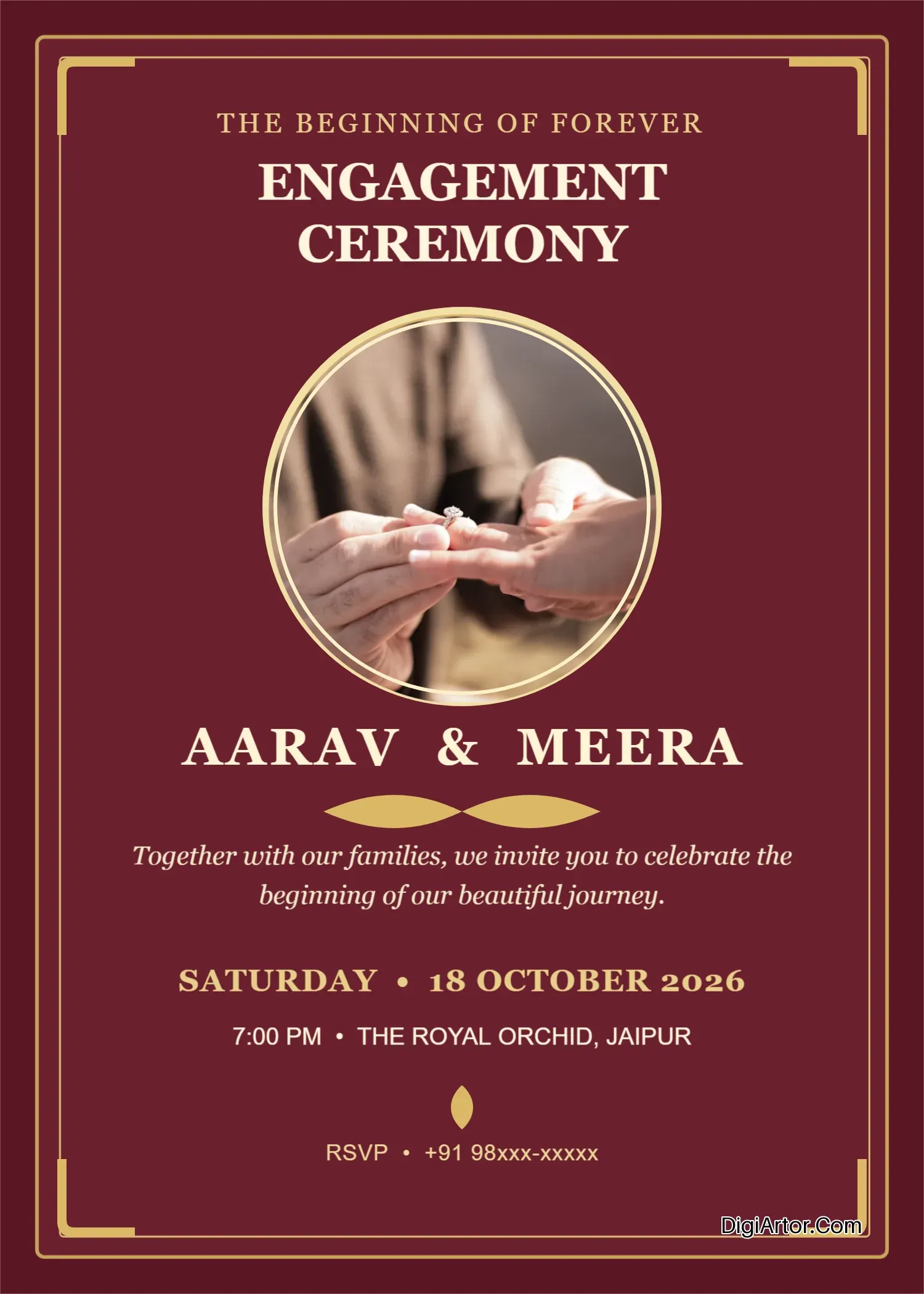 Engagement Invitation Card - customise online and Download for free Editable Template Reference Image