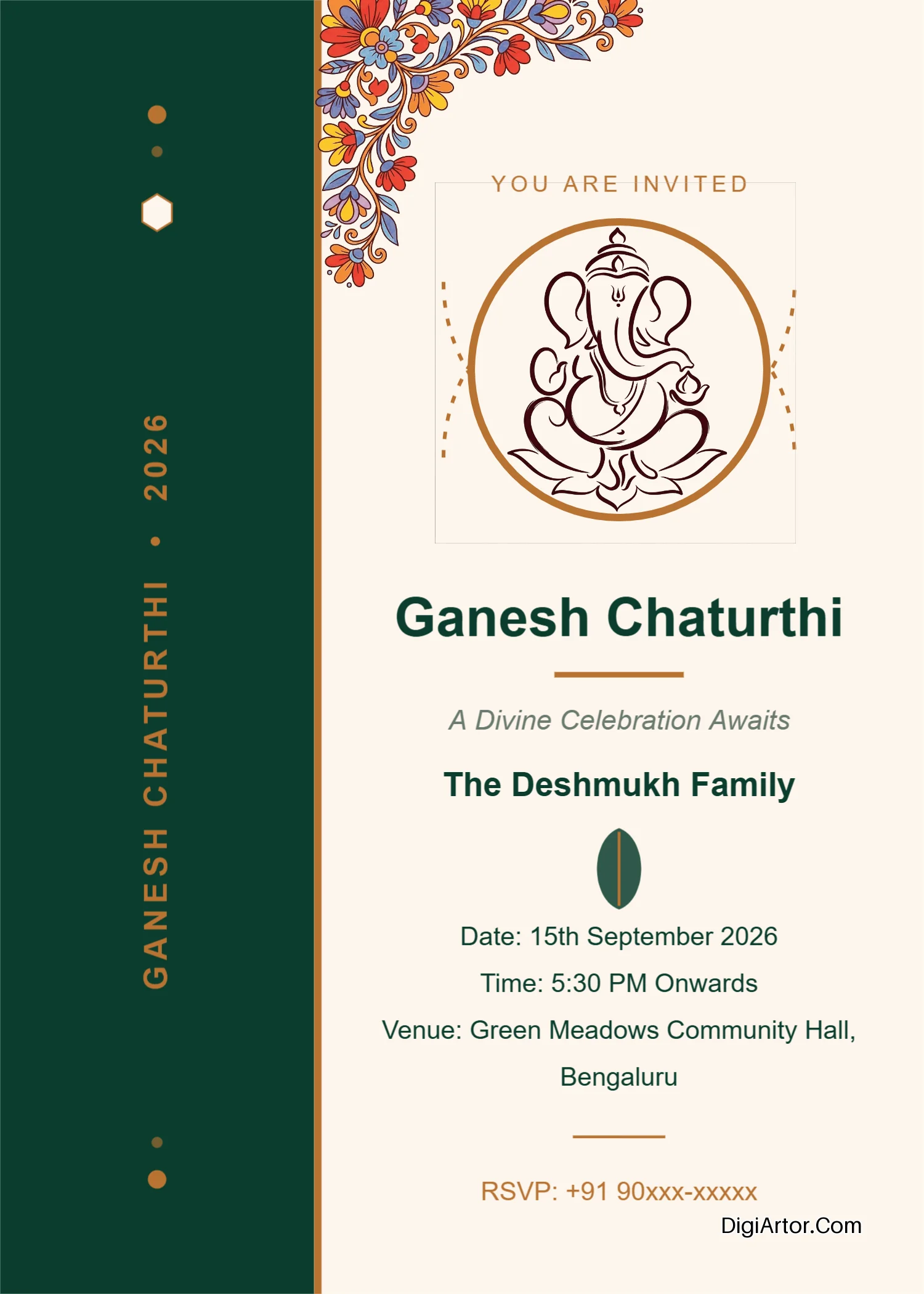 Ganpati invitation card for whatsapp Customise Download Share Editable Template Reference Image