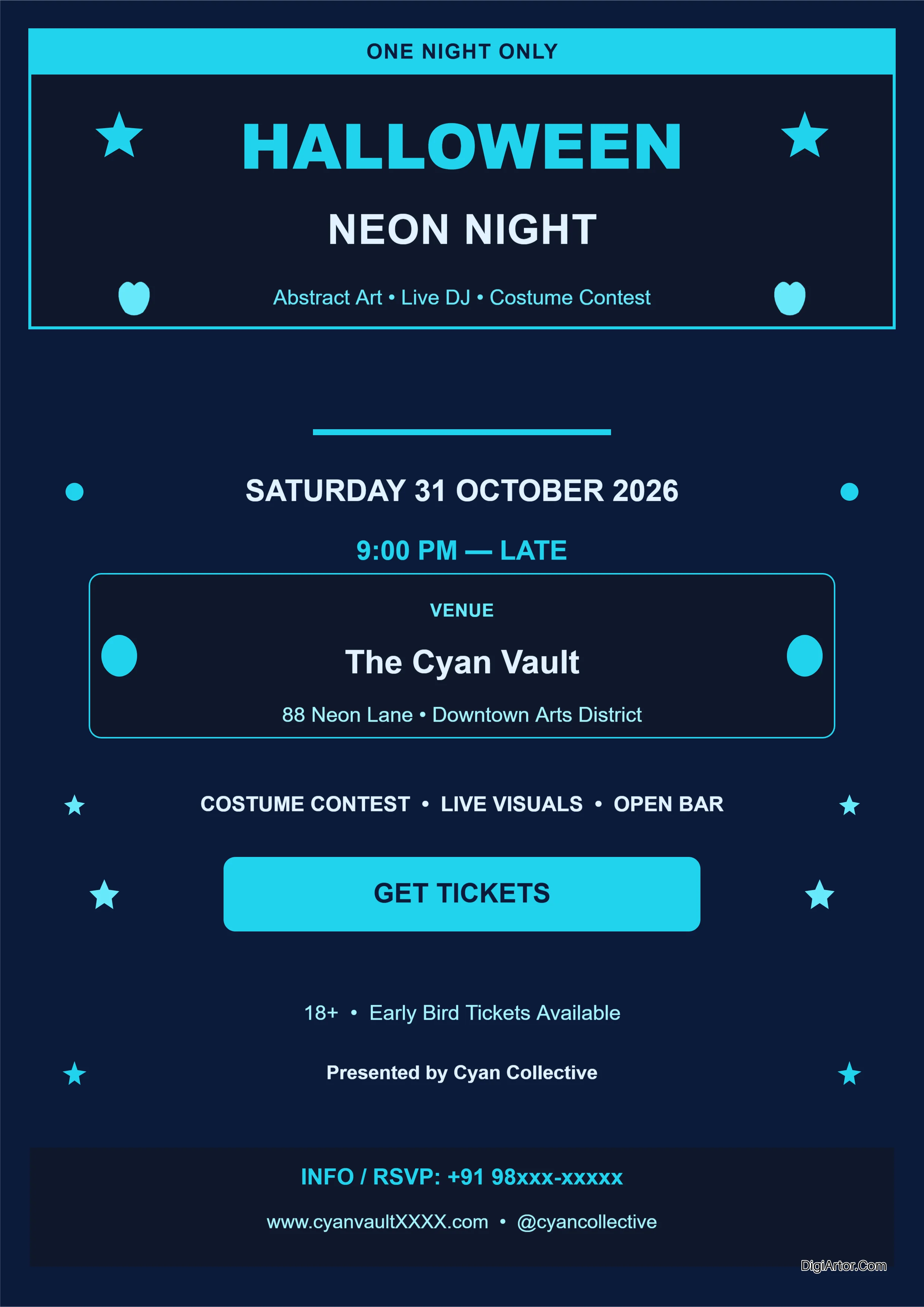 Halloween Neon Night Poster Editable Template Reference Image