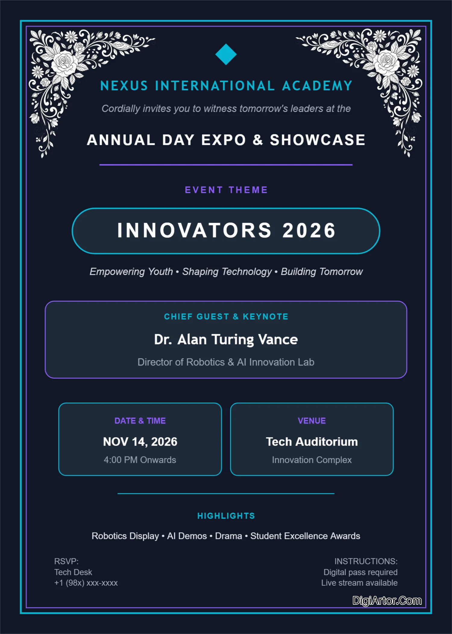 Celebrate Youth & Innovation: Personalize School Annual Day Cards Online Editable Template Reference Image