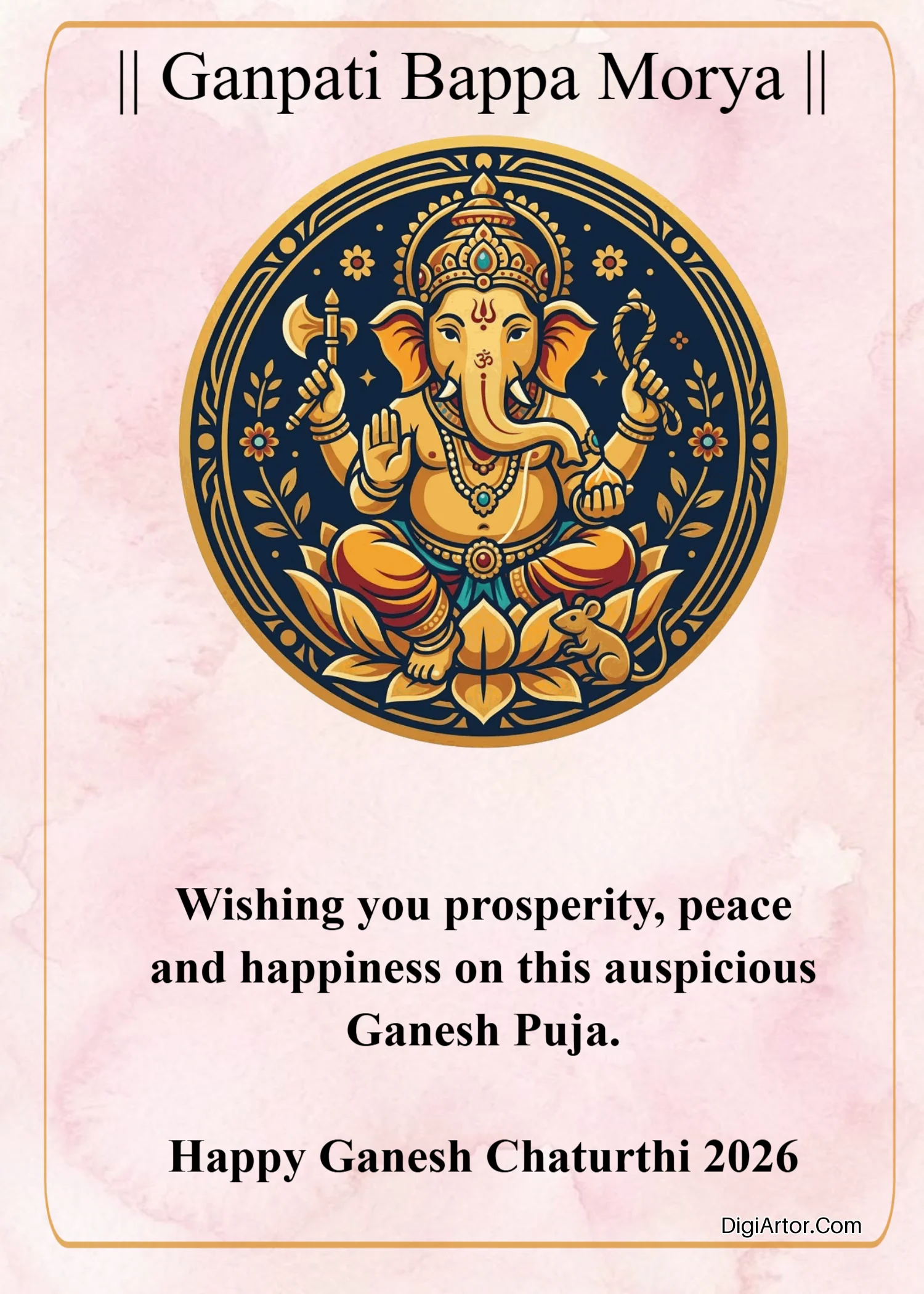 Happy Ganesh Puja Greeting Card with Wishes Editable Template Reference Image