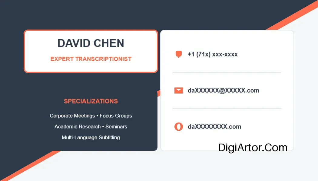 Modern Dual-Tone Theme Transcriptionist Business Visiting Card Design Template Editable Template Reference Image