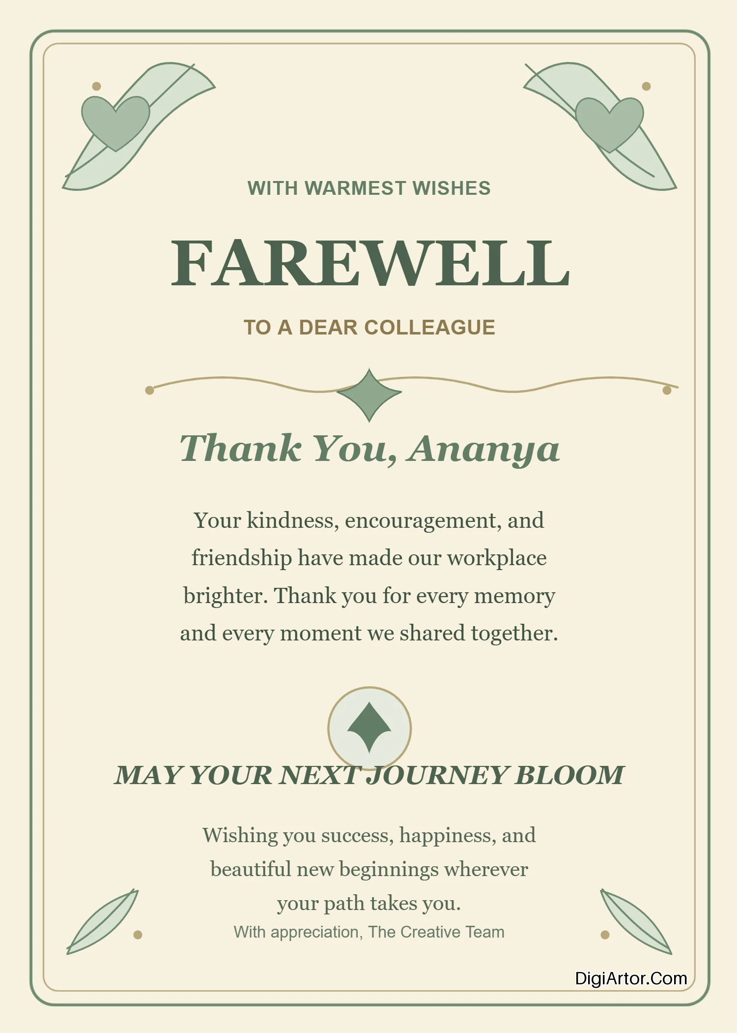 Colleague Farewell Greeting Card Format Editable Template Reference Image