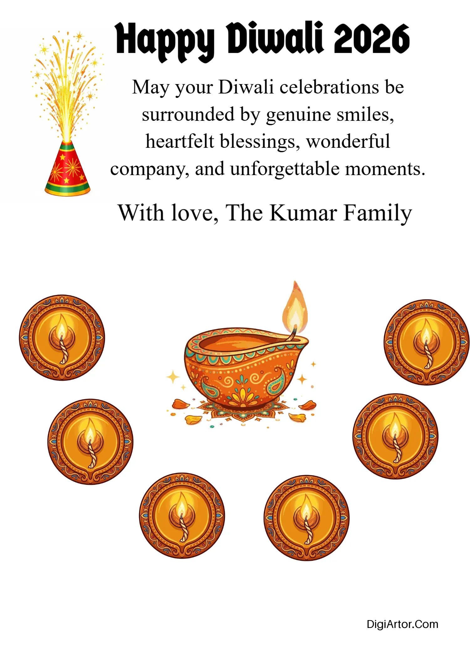 Diwali E Greeting Card With Wishes for Gratitude and Happiness Editable Template Reference Image