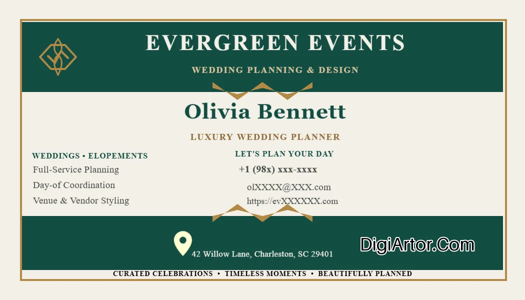 Wedding Planner Business (Visiting) Card Editable Template Reference Image