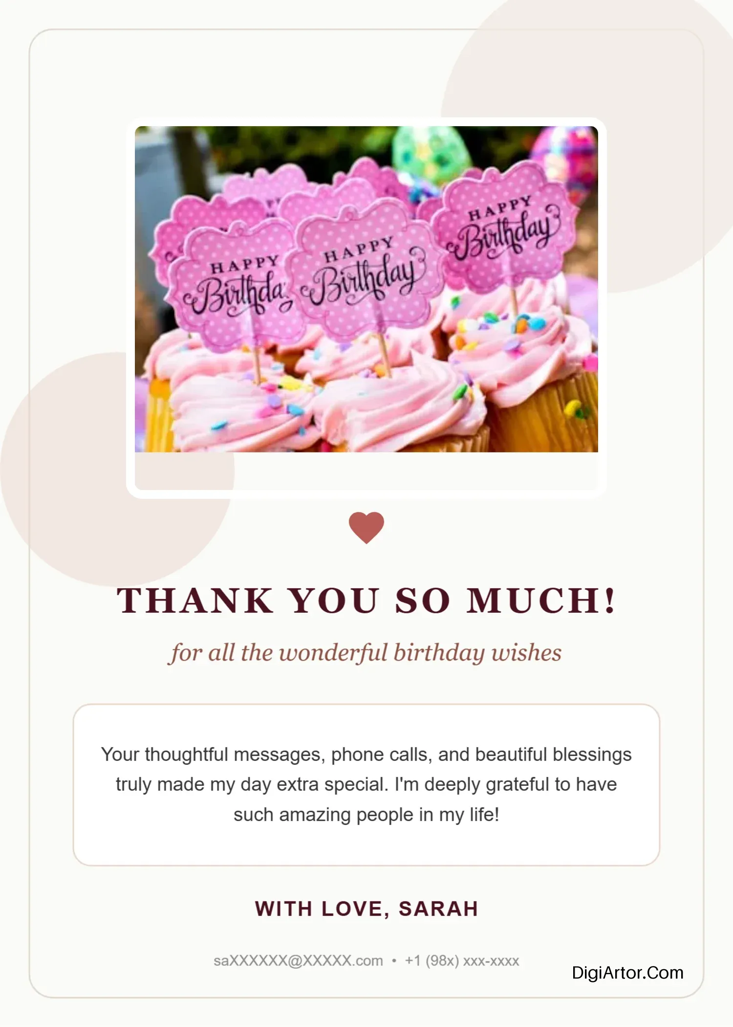 Thank You All For The Birthday Greetings - Card Editable Template Editable Template Reference Image