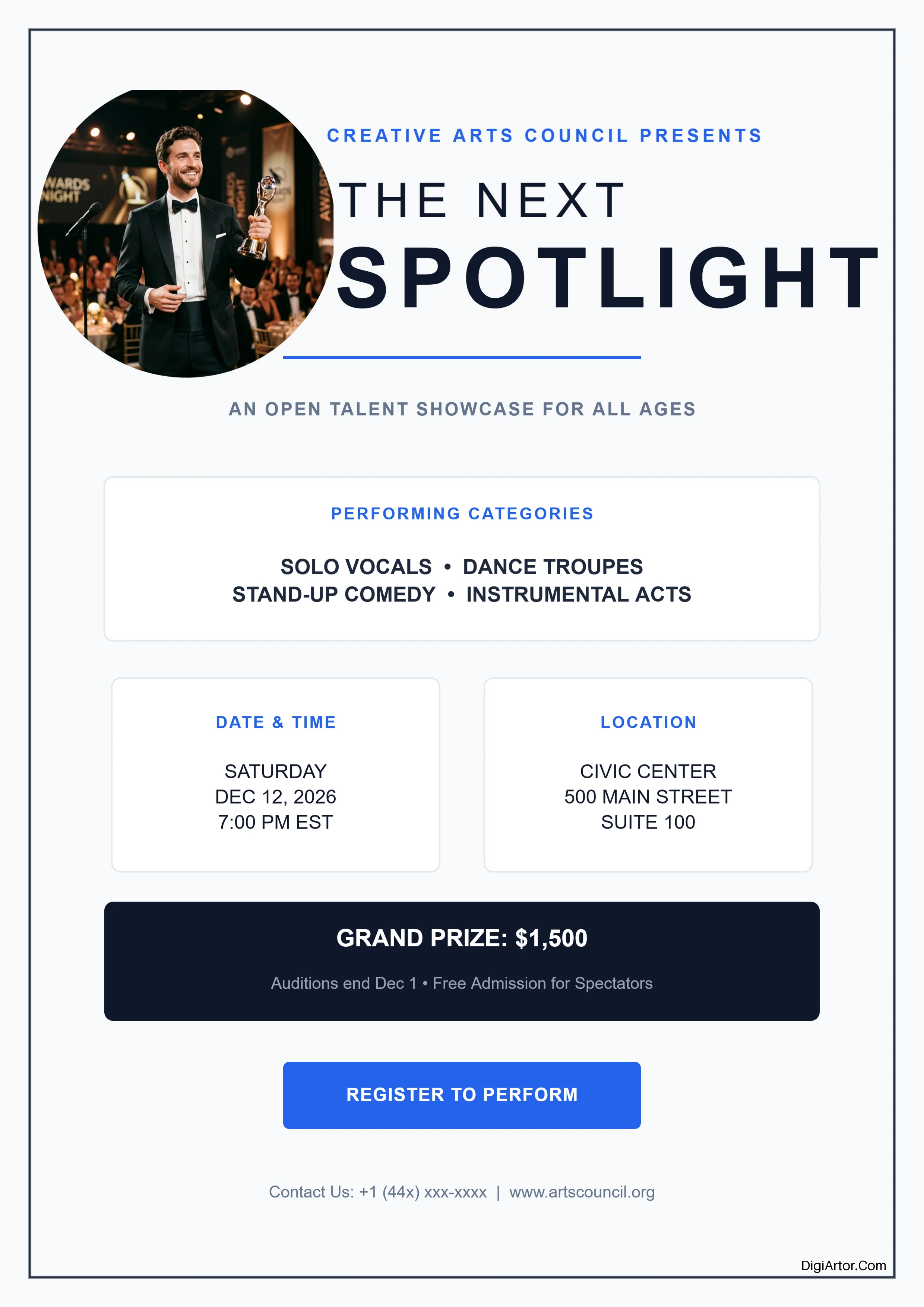 Create Clean Minimal Talent Show Flyer Online Sleek Event Design Editable Template Reference Image