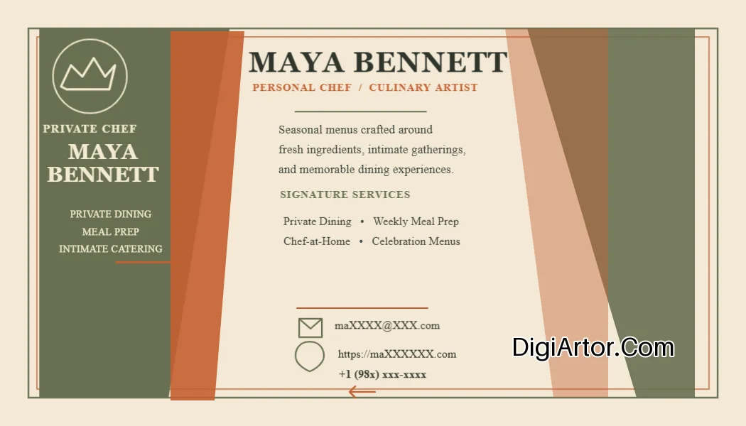 Personal Chef Business (Visiting) Card Editable Template Reference Image