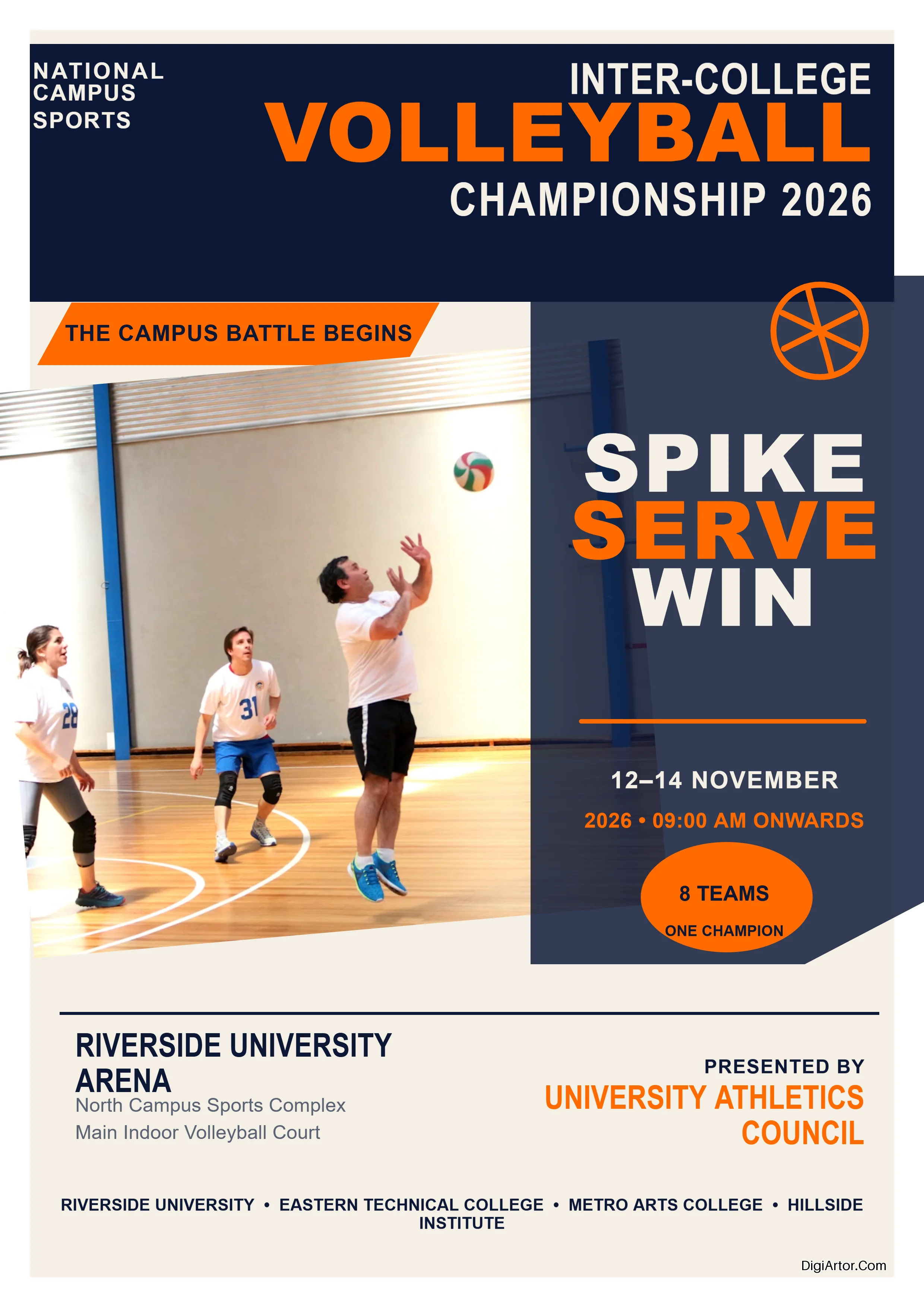 Inter College Volleyball Tournament Poster Customize Online Editable Template Reference Image