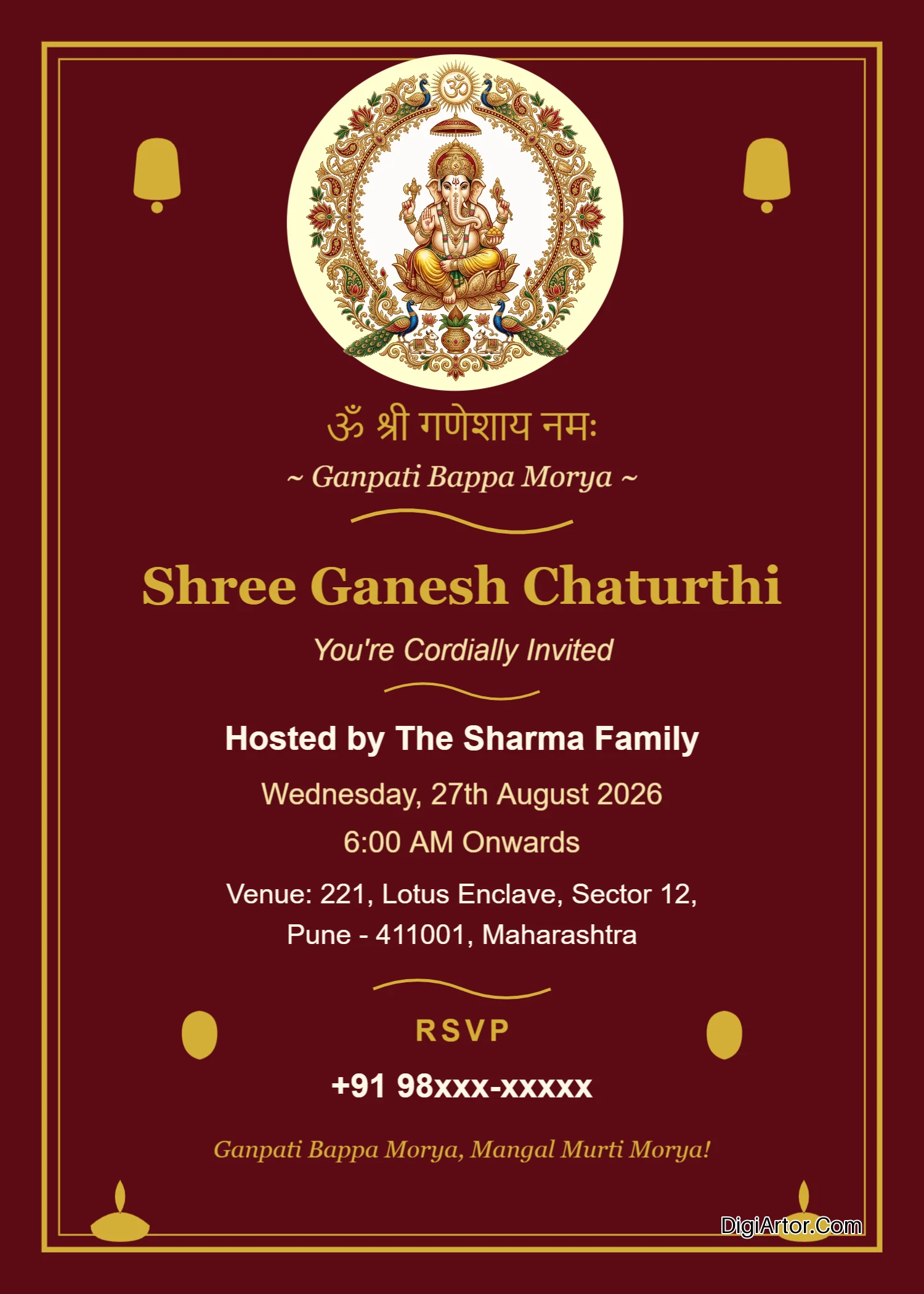 Ganesh Chaturthi Invitation Card Maker Customize Online Free Editable Template Reference Image