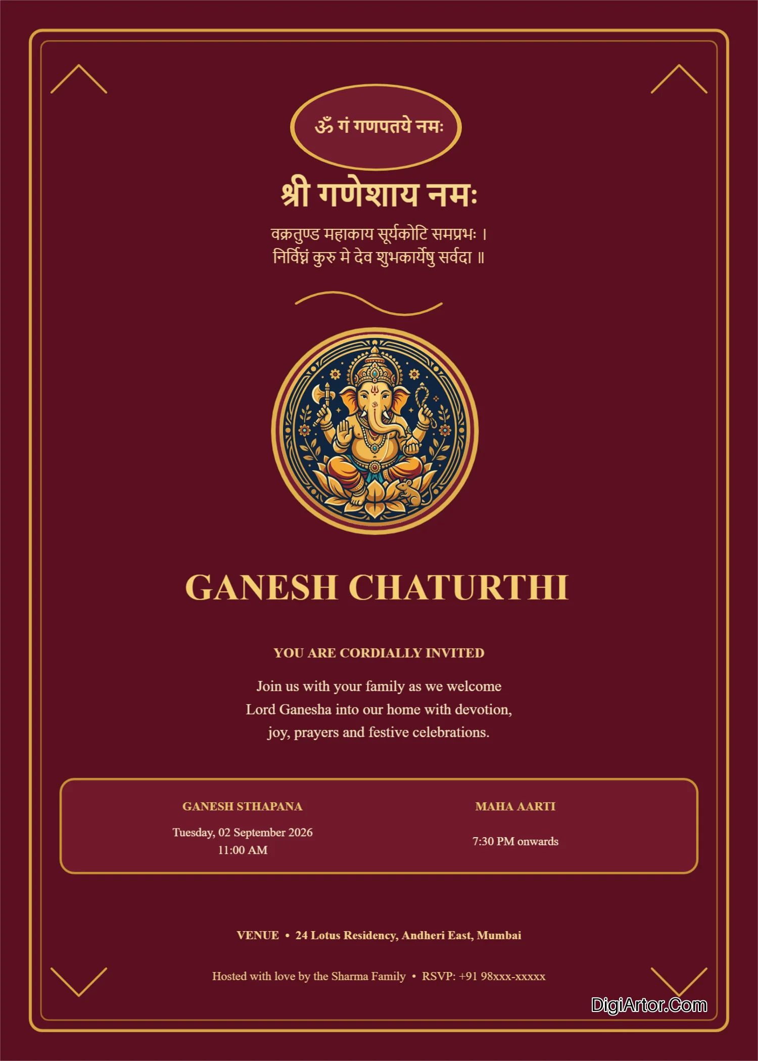 Ganesh Chaturthi Invitation Card Maker Customize Online Editable Template Reference Image