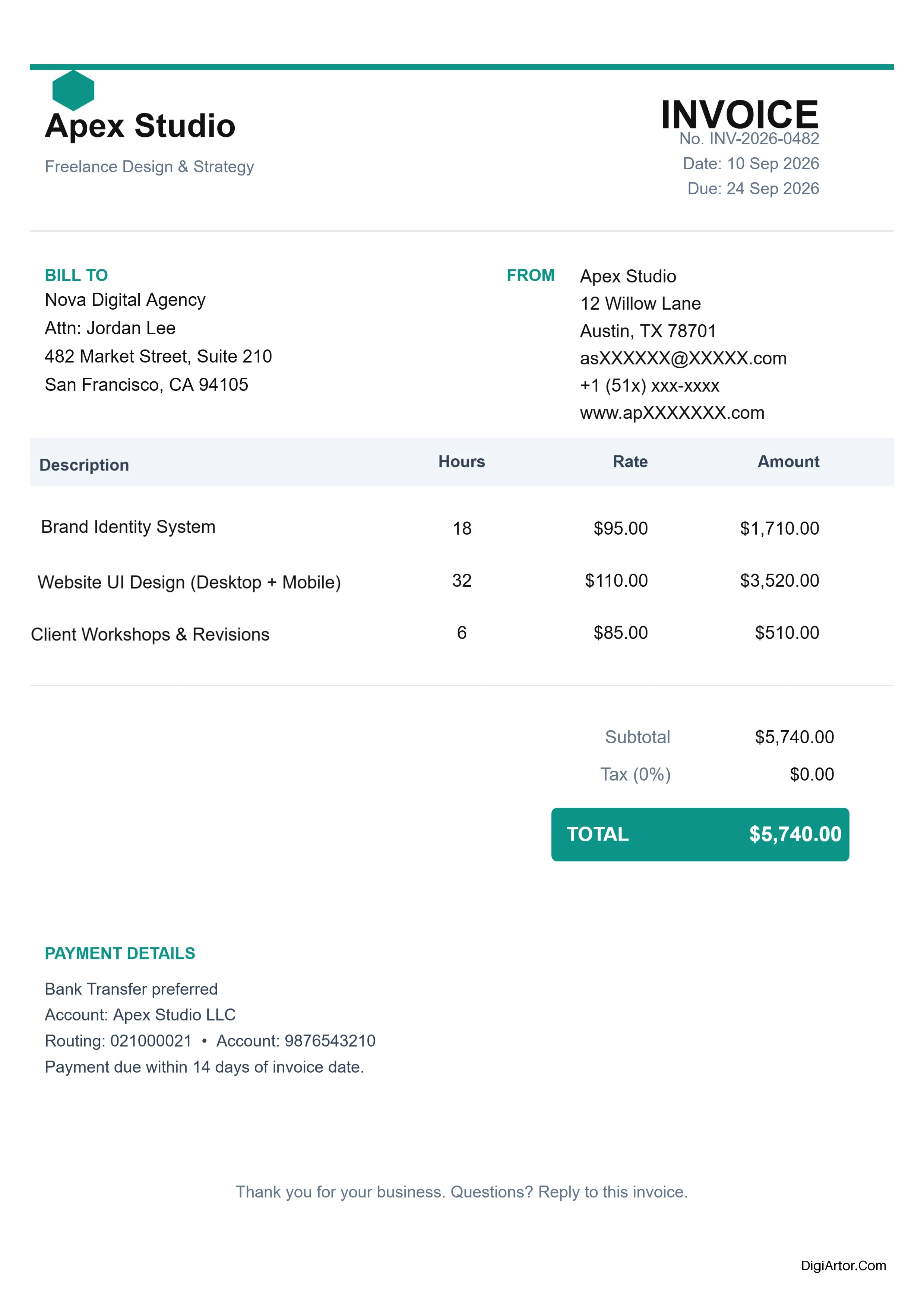 Customize Minimalist Freelance Invoice Template Online Edit & Download Instantly Editable Template Reference Image