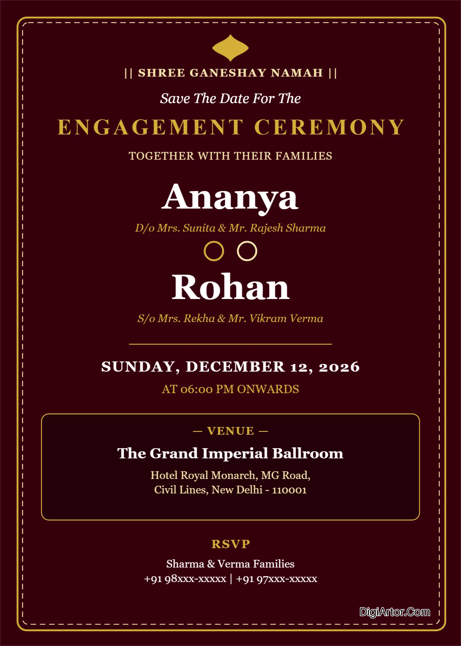 Indian Engagement Invitation Card Editable Template Reference Image