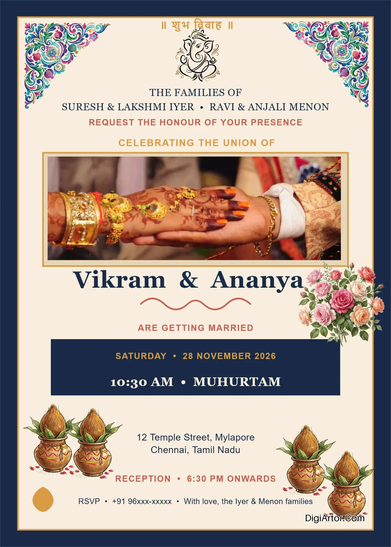 Illustrated Hindu Wedding Invitation Editable Card Design Editable Template Reference Image