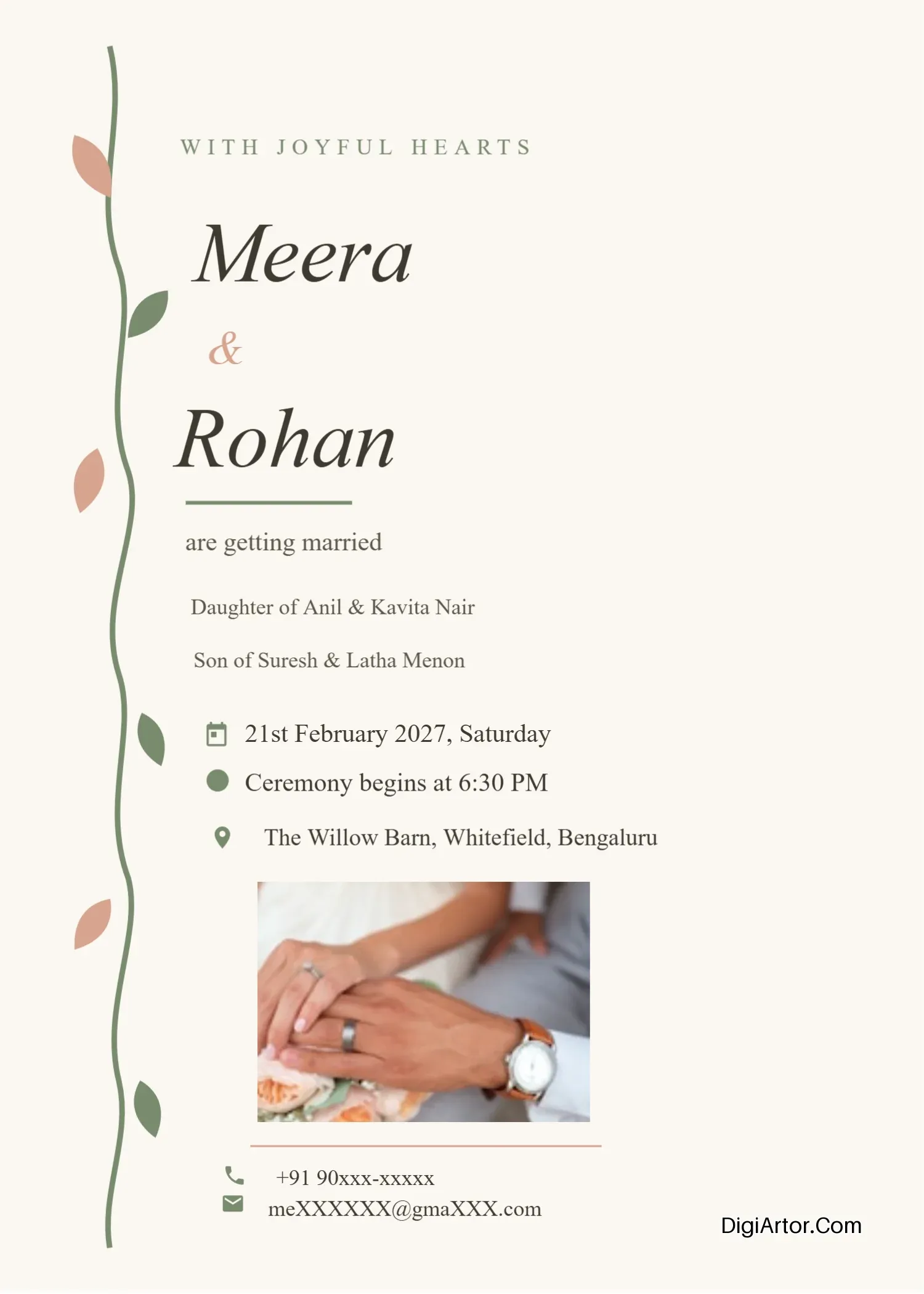 Editable Sage Botanical Theme Wedding Invitation Card for Hindu Couples Editable Template Reference Image