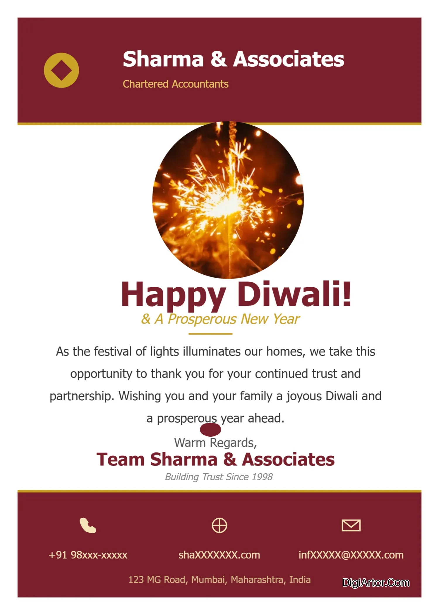 Happy Diwali Greeting Cards - Editable & Printable Online Free Editable Template Reference Image
