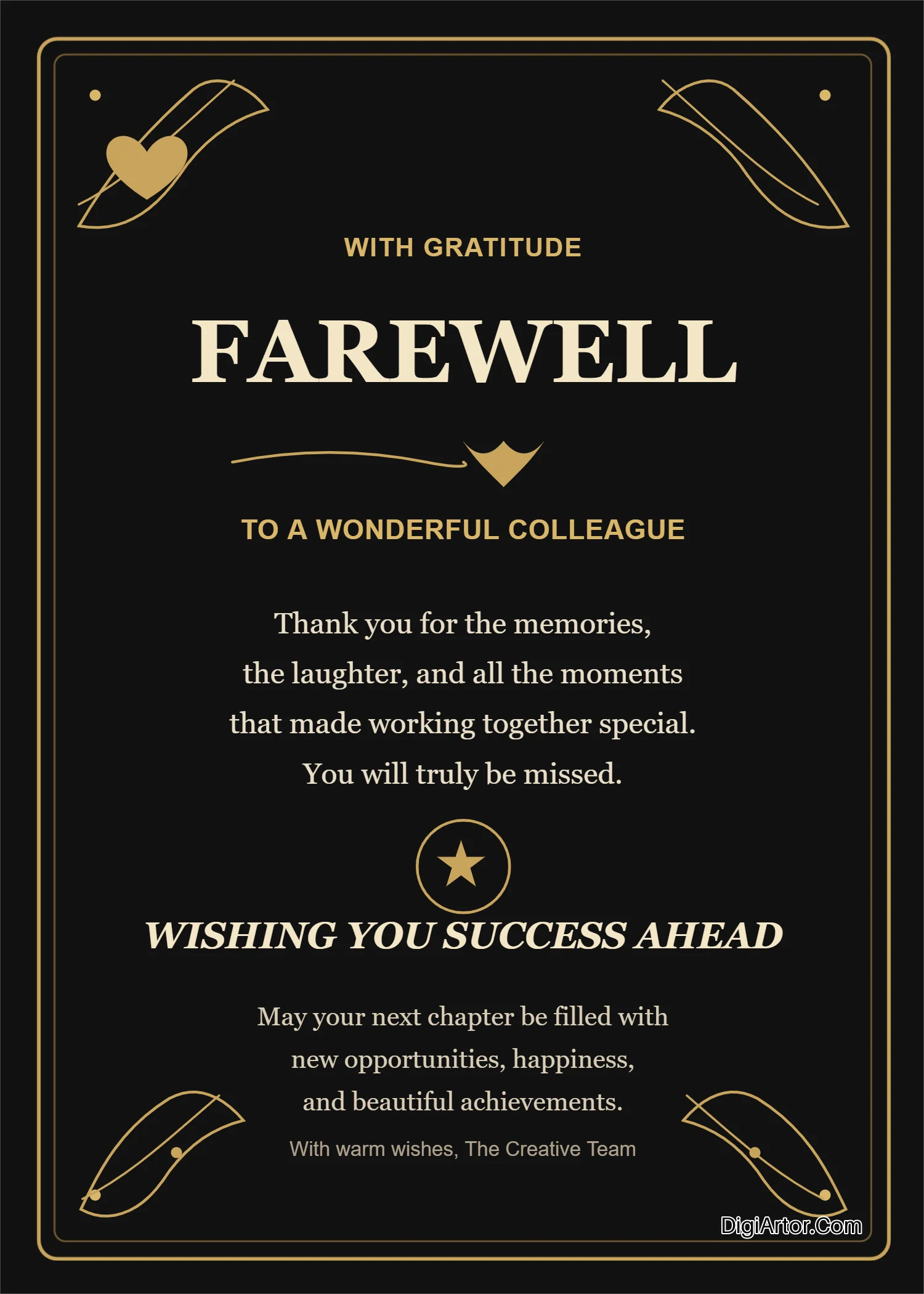 Black Gold Stylised Greeting Card for Farewell Editable Template Reference Image