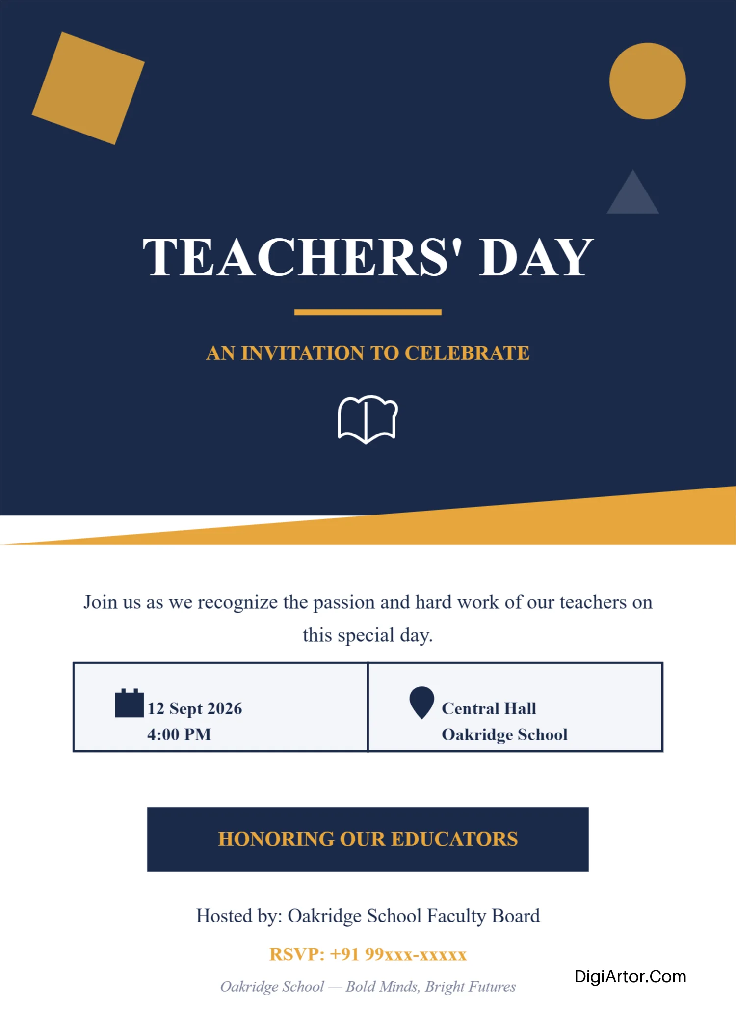 Teachers day invitation card for students Free Customizable Template Editable Template Reference Image