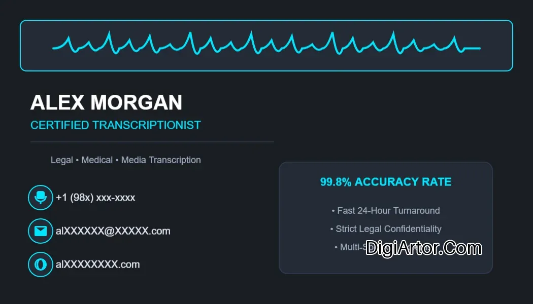 Customize Audio Wave Transcriptionist Business Visiting Card Online Editable Template Reference Image