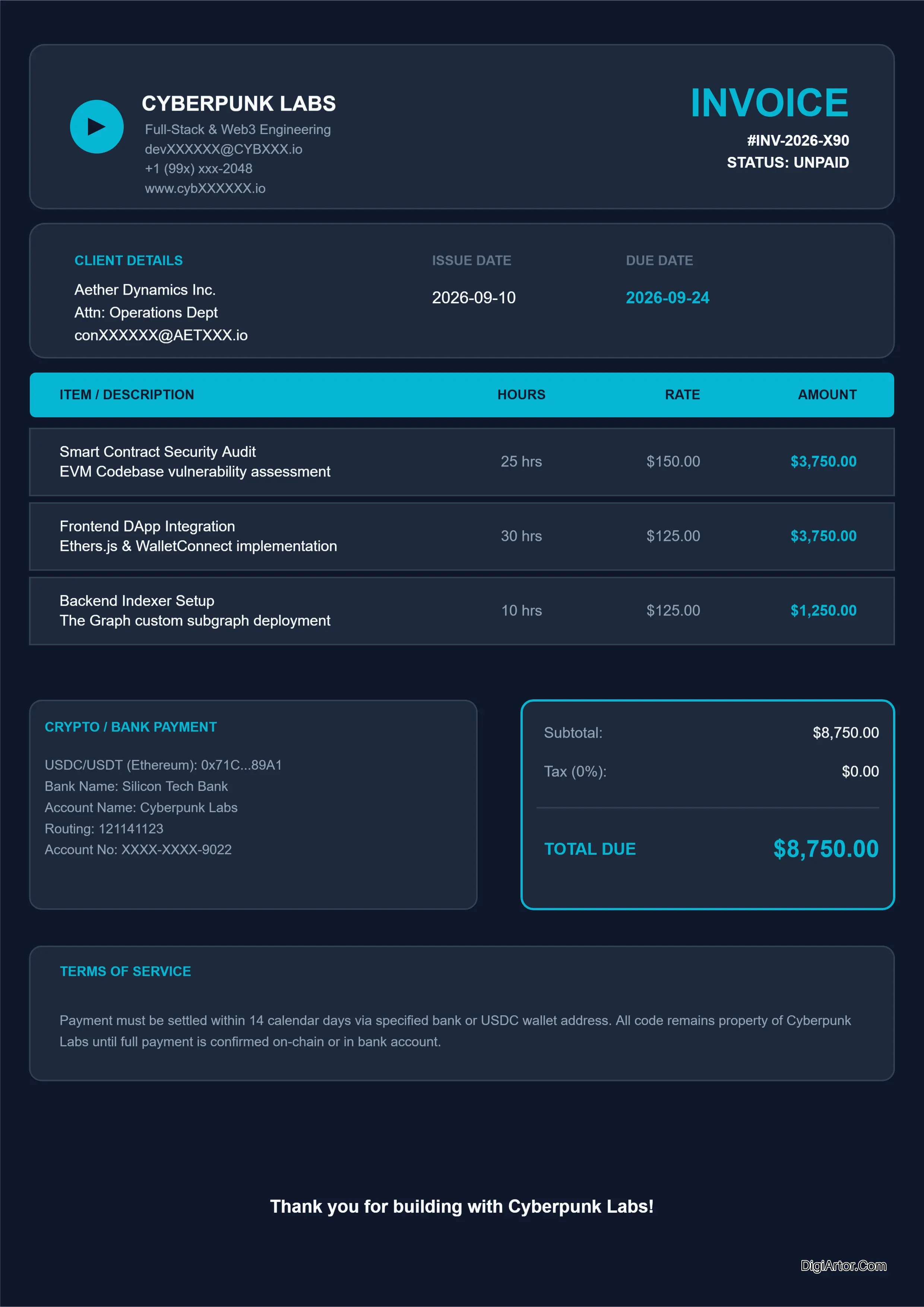 Dark Mode Freelance Invoice Editor - Customize & Export Online Editable Template Reference Image