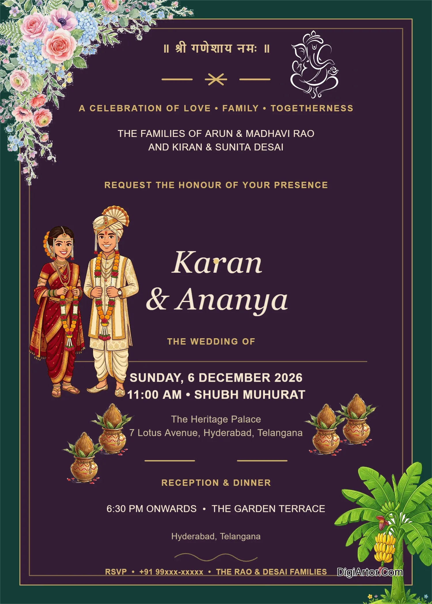 Luxury Hindu Wedding Invitation Card Editable Template Editable Template Reference Image