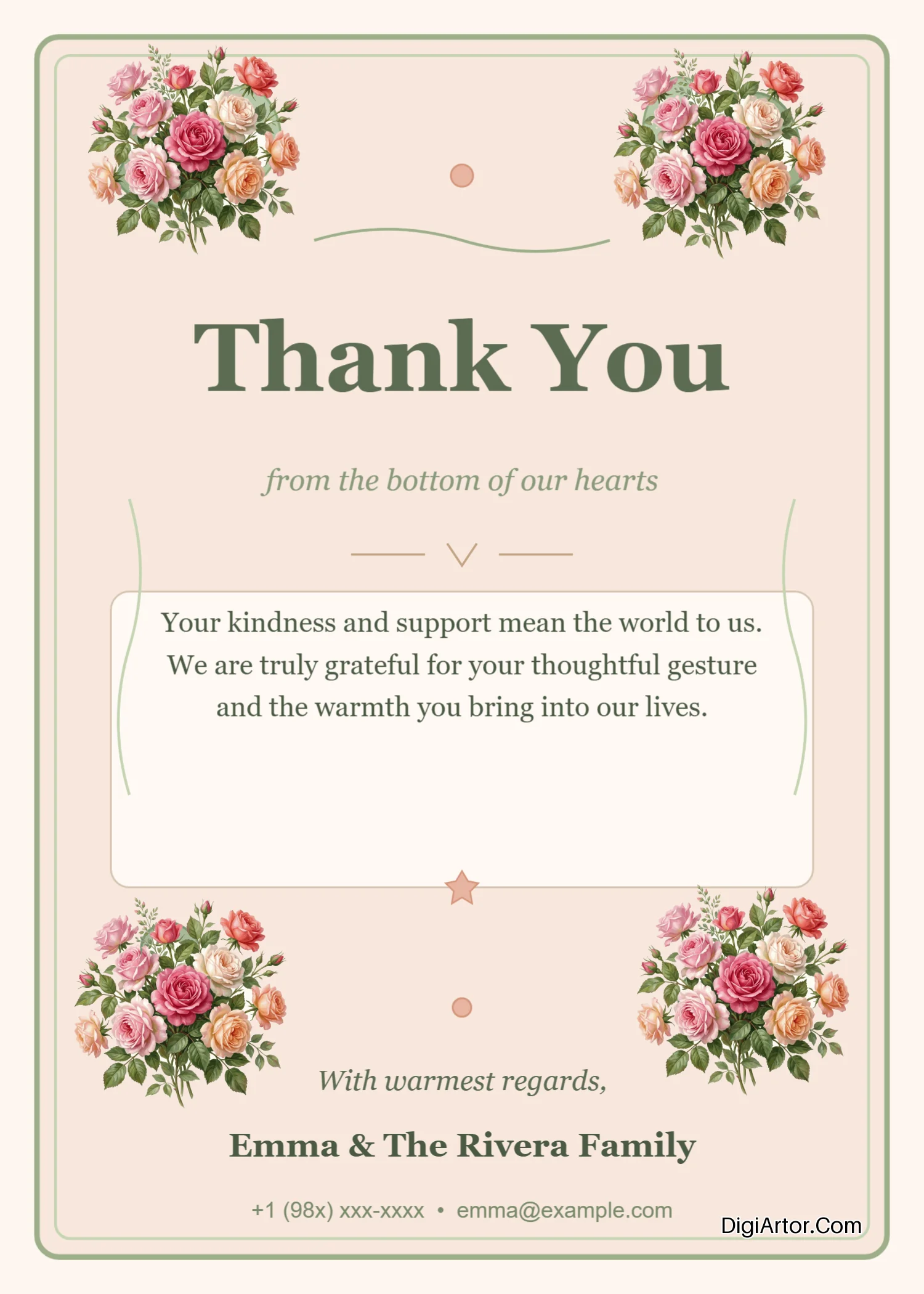 Customize Rustic Peach & Sage Green Thank You Cards Online Editable Template Reference Image