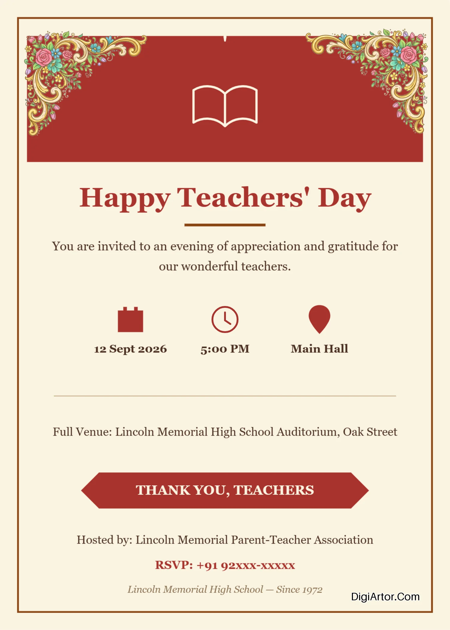 Invitation card format for teachers day Customize Download for free Editable Template Reference Image