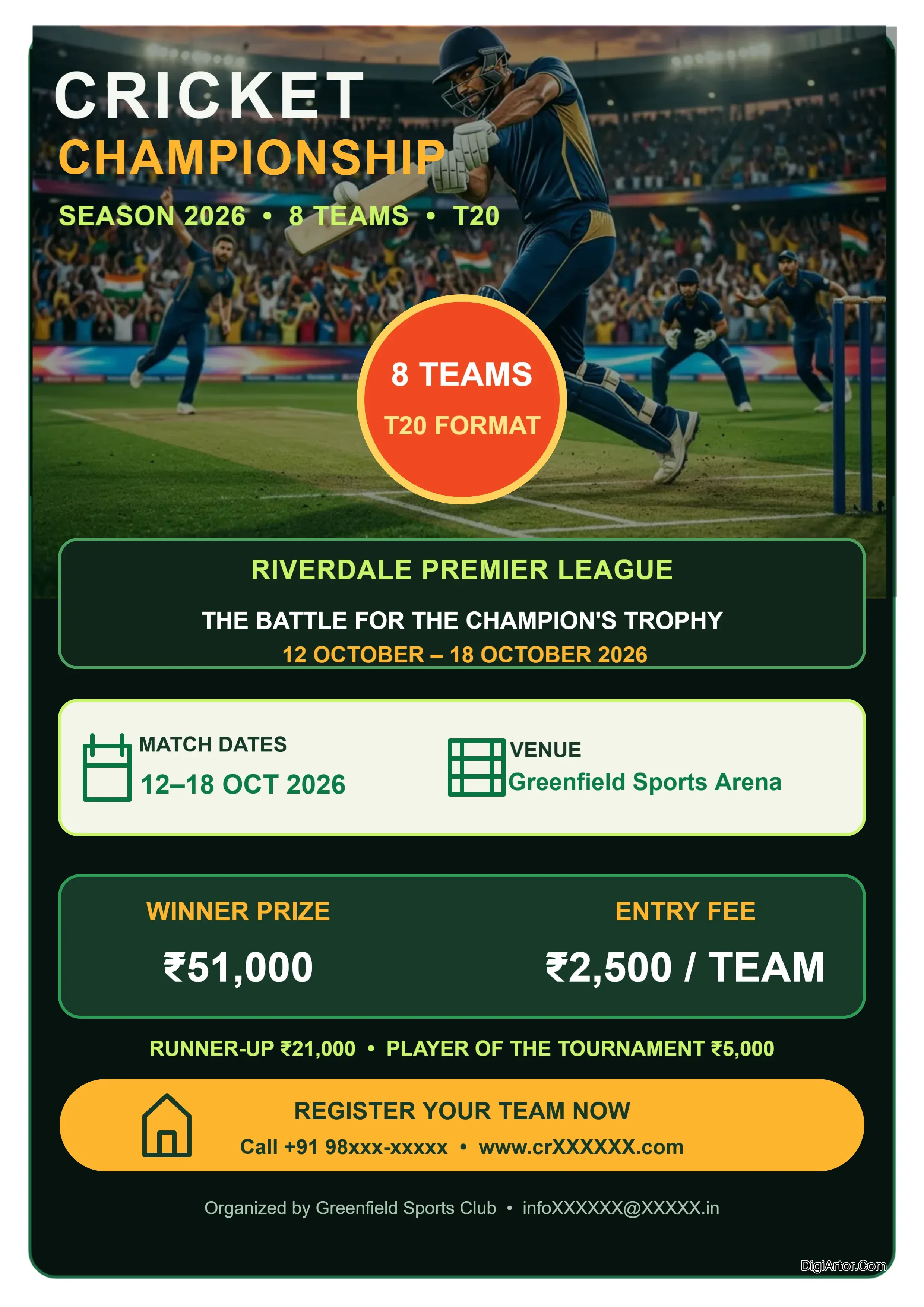 Cricket Tournament Poster Design Online Free Editable Template & Download Editable Template Reference Image