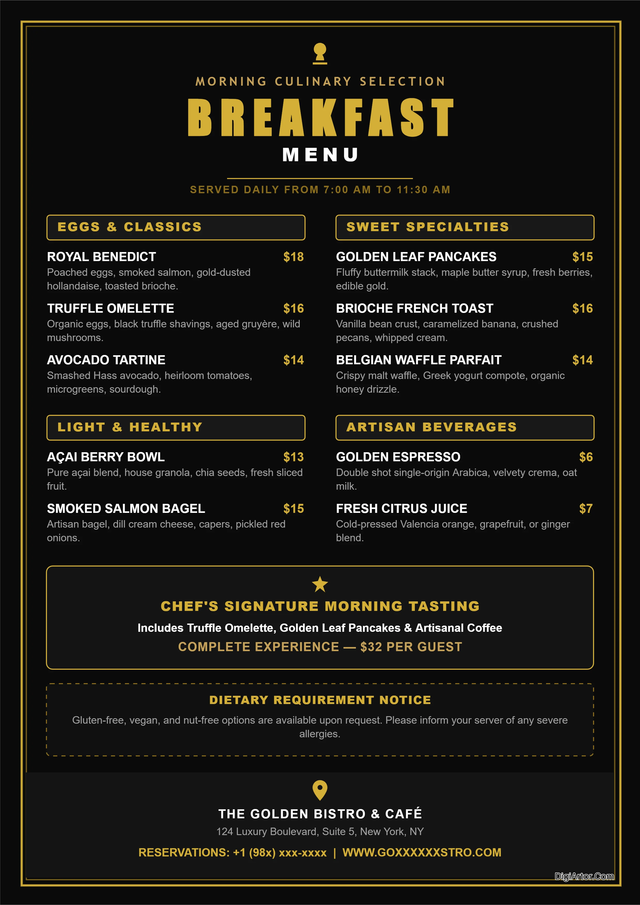 Black Gold Breakfast Menu Editable Template Reference Image