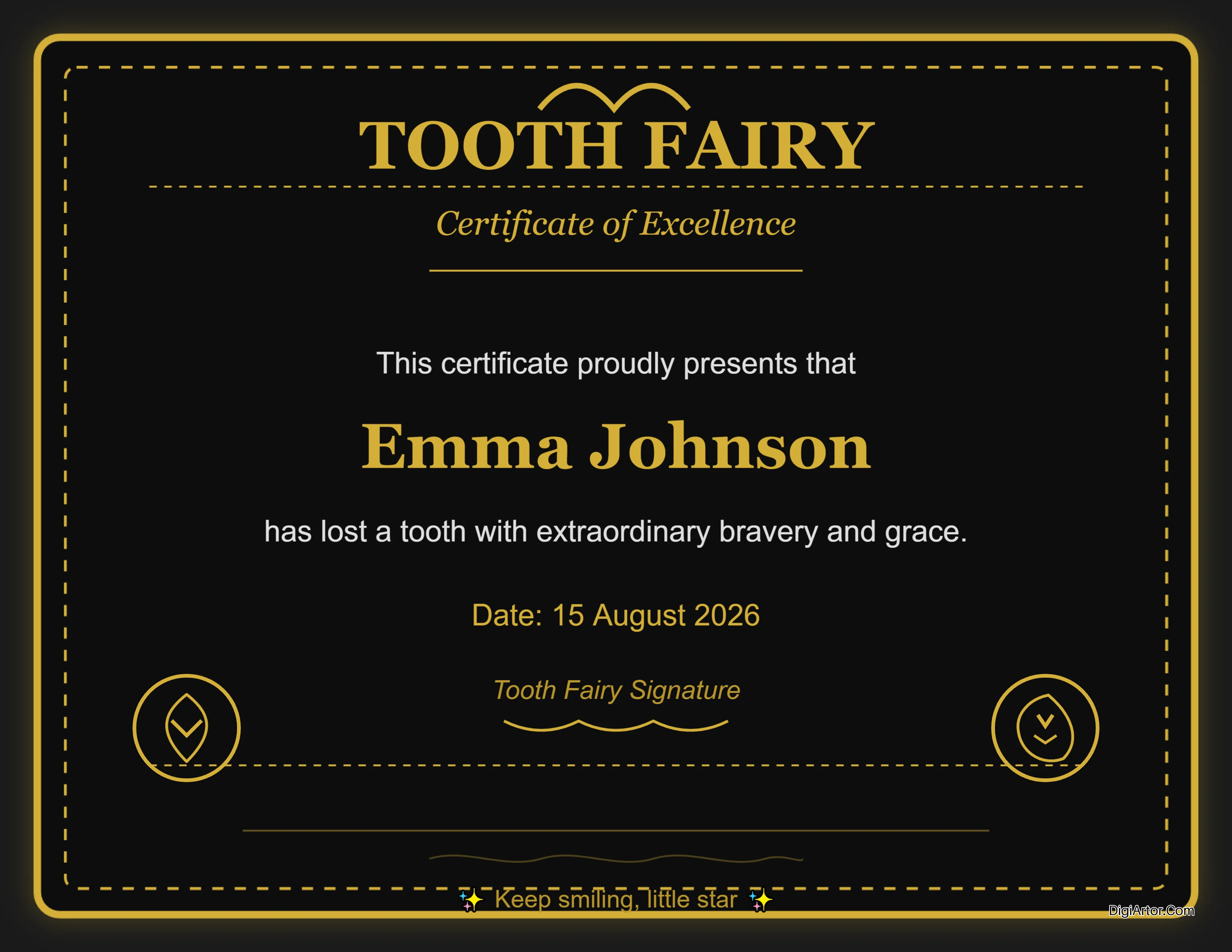 Magical Tooth Fairy Certificate Editable Template Reference Image