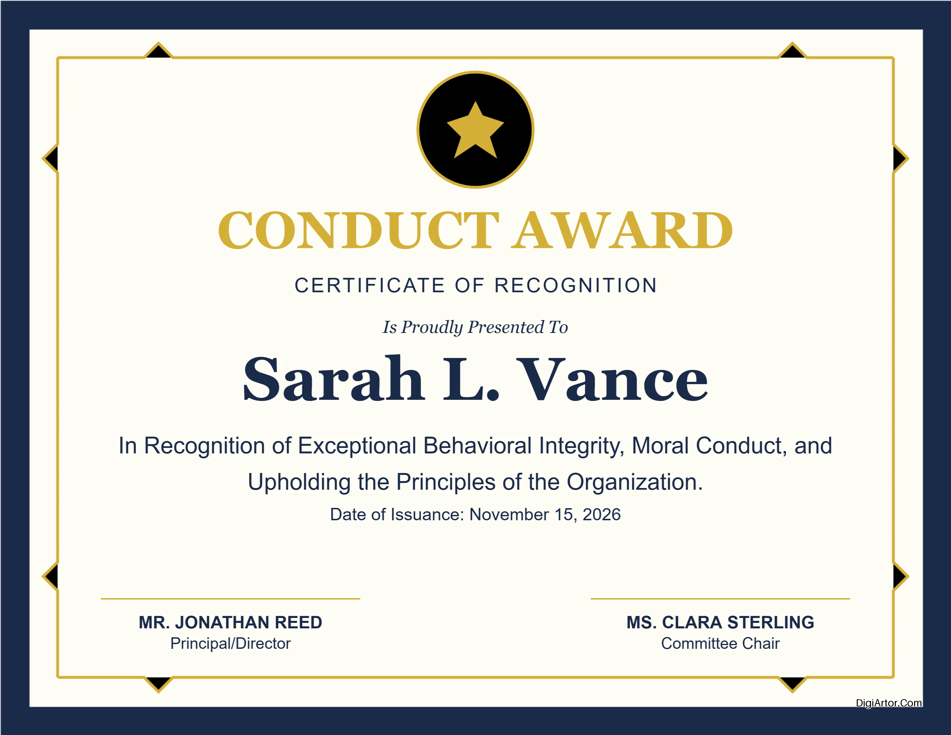 Conduct Award Certificate Editable Template Reference Image